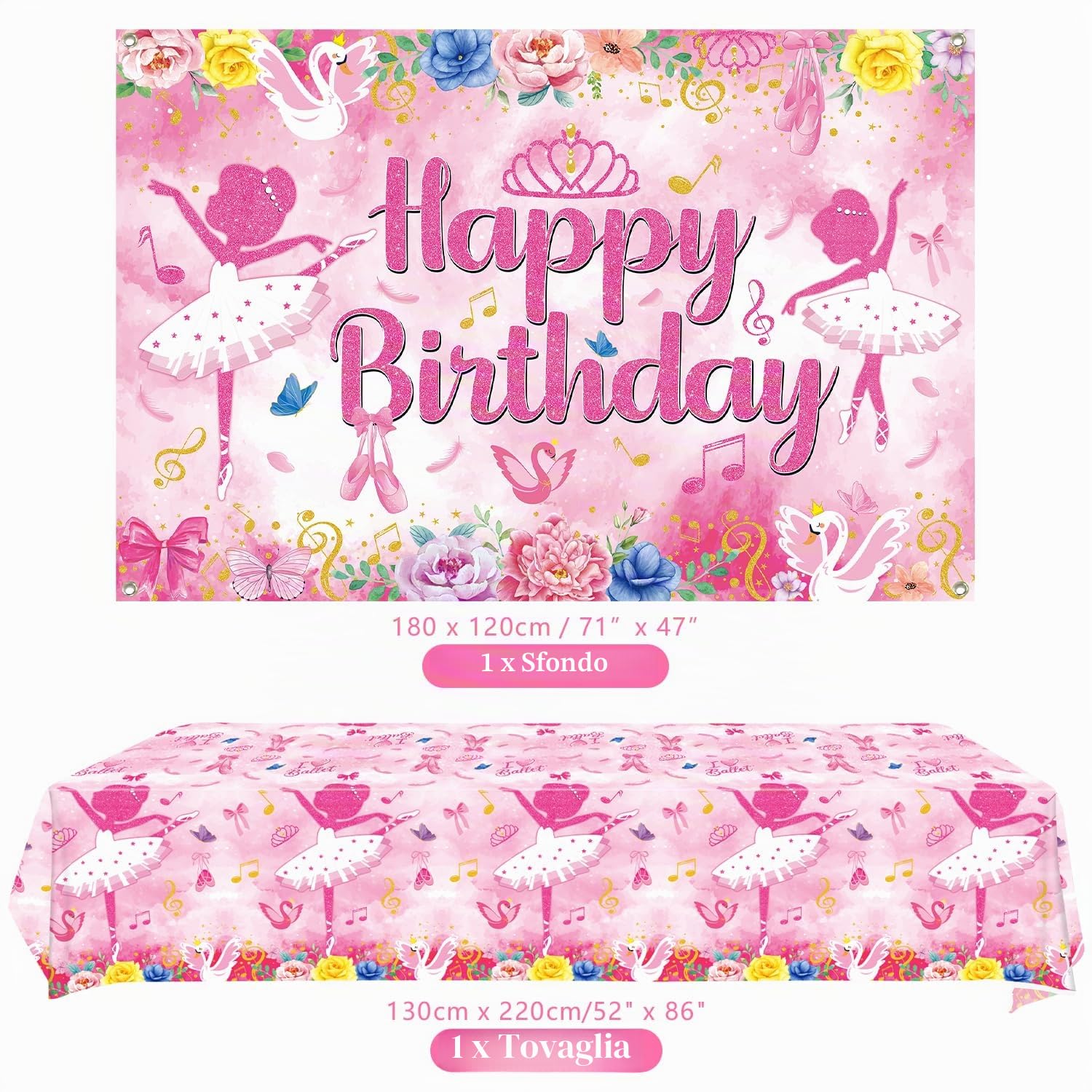 Decorazione di compleanno Ballerina e Balletto, piatti, tazze, asciugamani, tovaglioli, tovaglie, palloncini, decorazioni per torte per feste danzanti di ragazze e donne