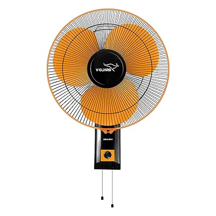 V-Guard Esfera SW N Wall Mount Fan For Bedroom | Pull Cord For 3 Speed Settings | 1350 RPM Powerful Motor | Corrosion Resistant Metal Guards | Orange Black | 40 cm (400mm)