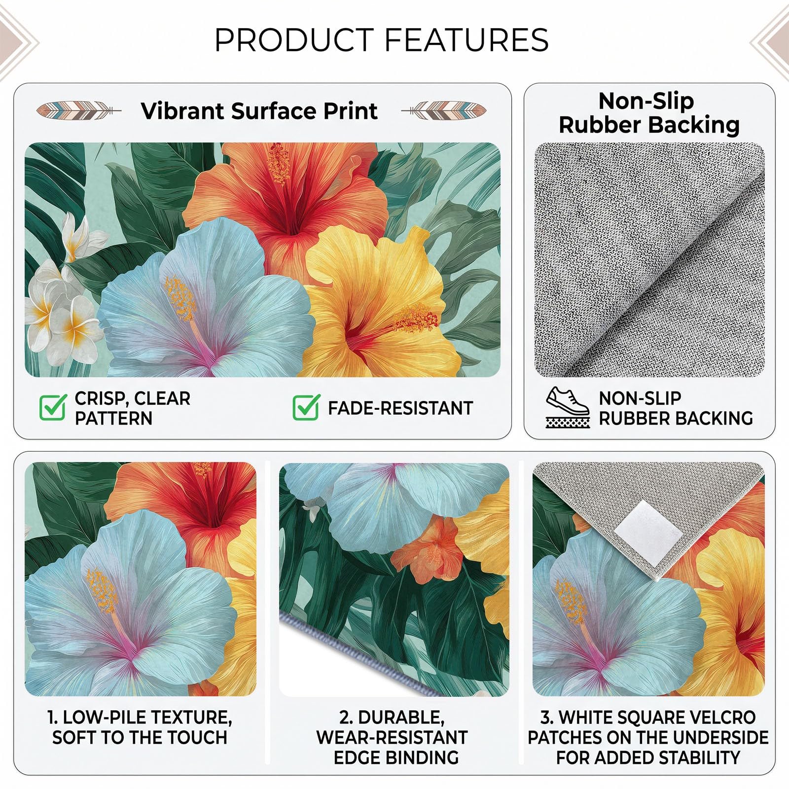 Tapis en Flanelle Douce 160 x 230 cm Feuilles Tropicales D'Hibiscus Palmier Tapis de Salon, Antidérapant et Lavable en Machine – Idéal Chambre – Poils Courts Facile à Nettoyer, Regardez Le Vert