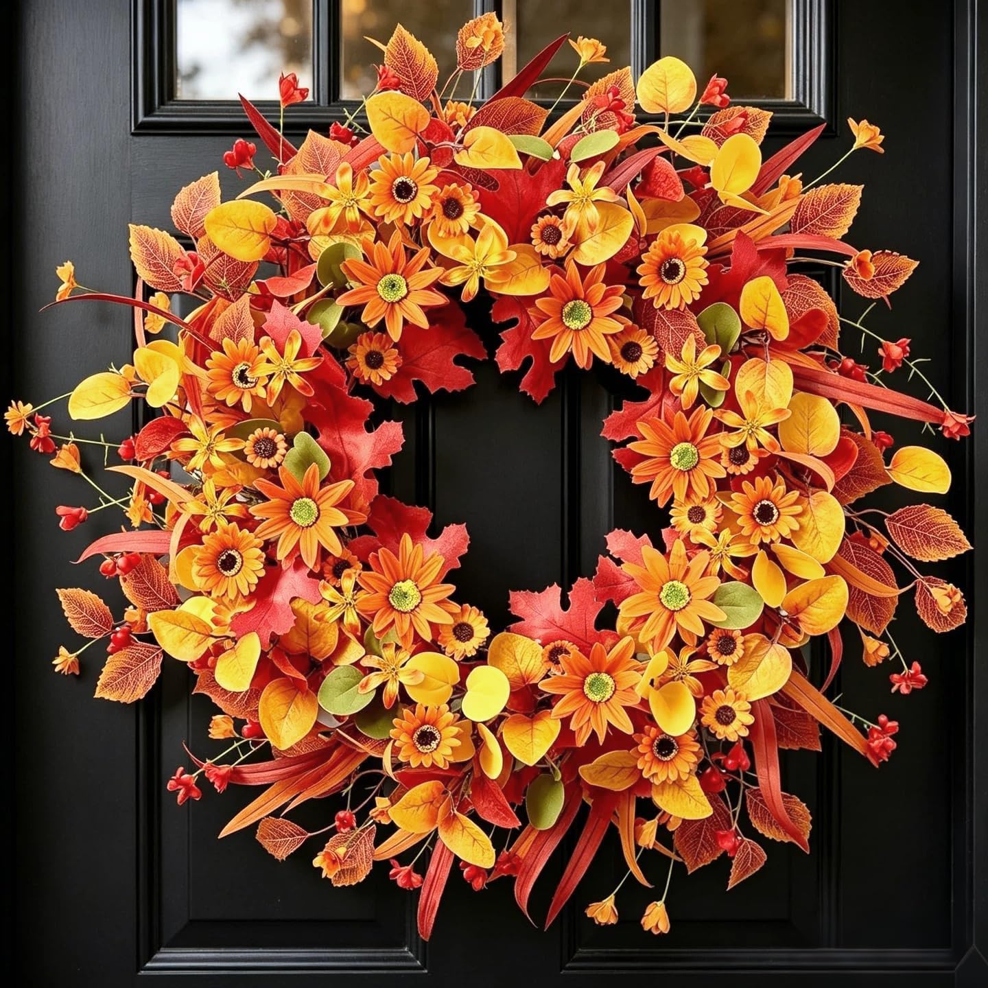 Autumn Wreath for Front Door 22'' Artificial Eucalyptus Daisy Door Wreaths