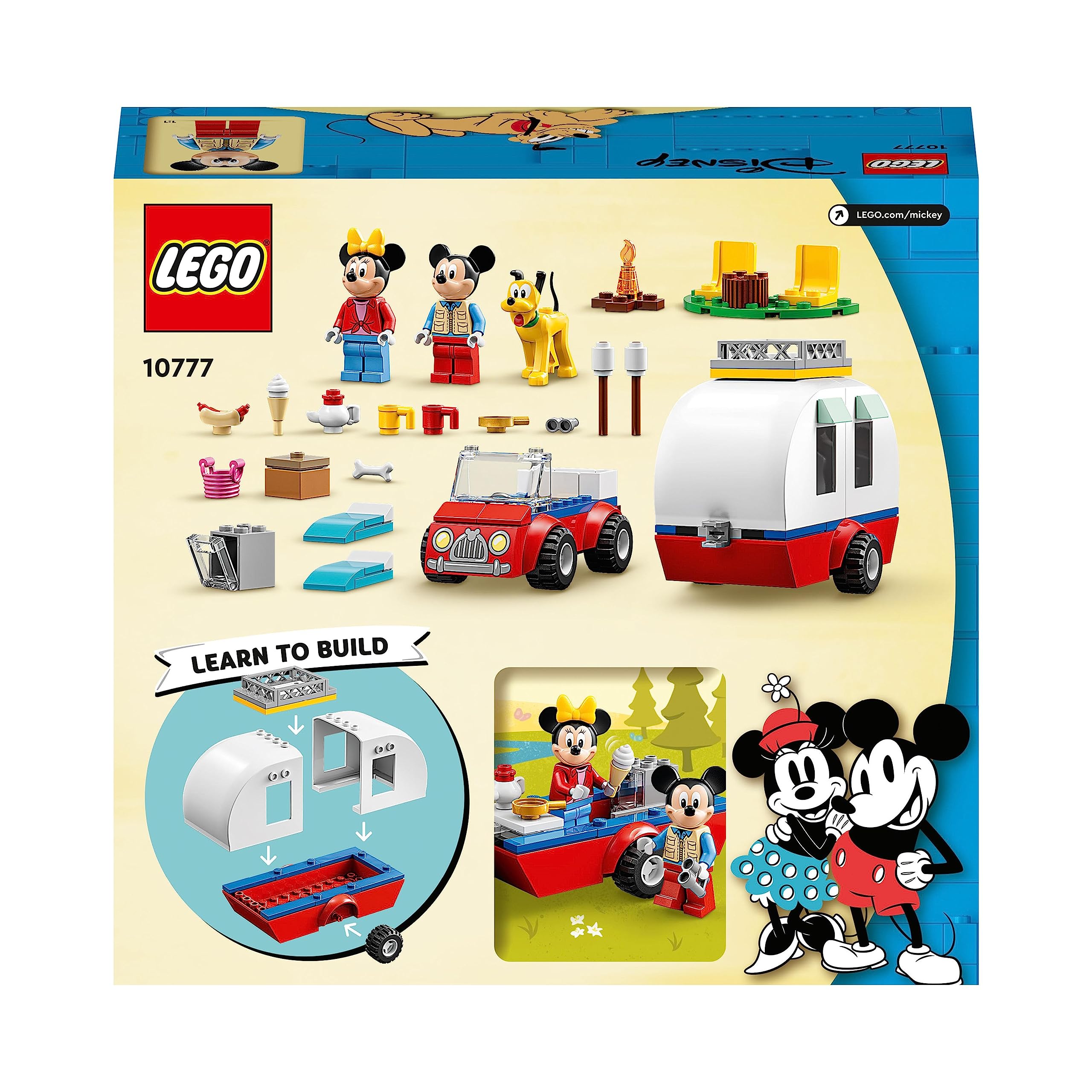 LEGO 10777 Disney Mickys und Minnies Campingausflug, Wohnmobil mit Disney Figuren: Minnie, Micky Maus und Pluto Hund, für Kinder ab 4 Jahren
