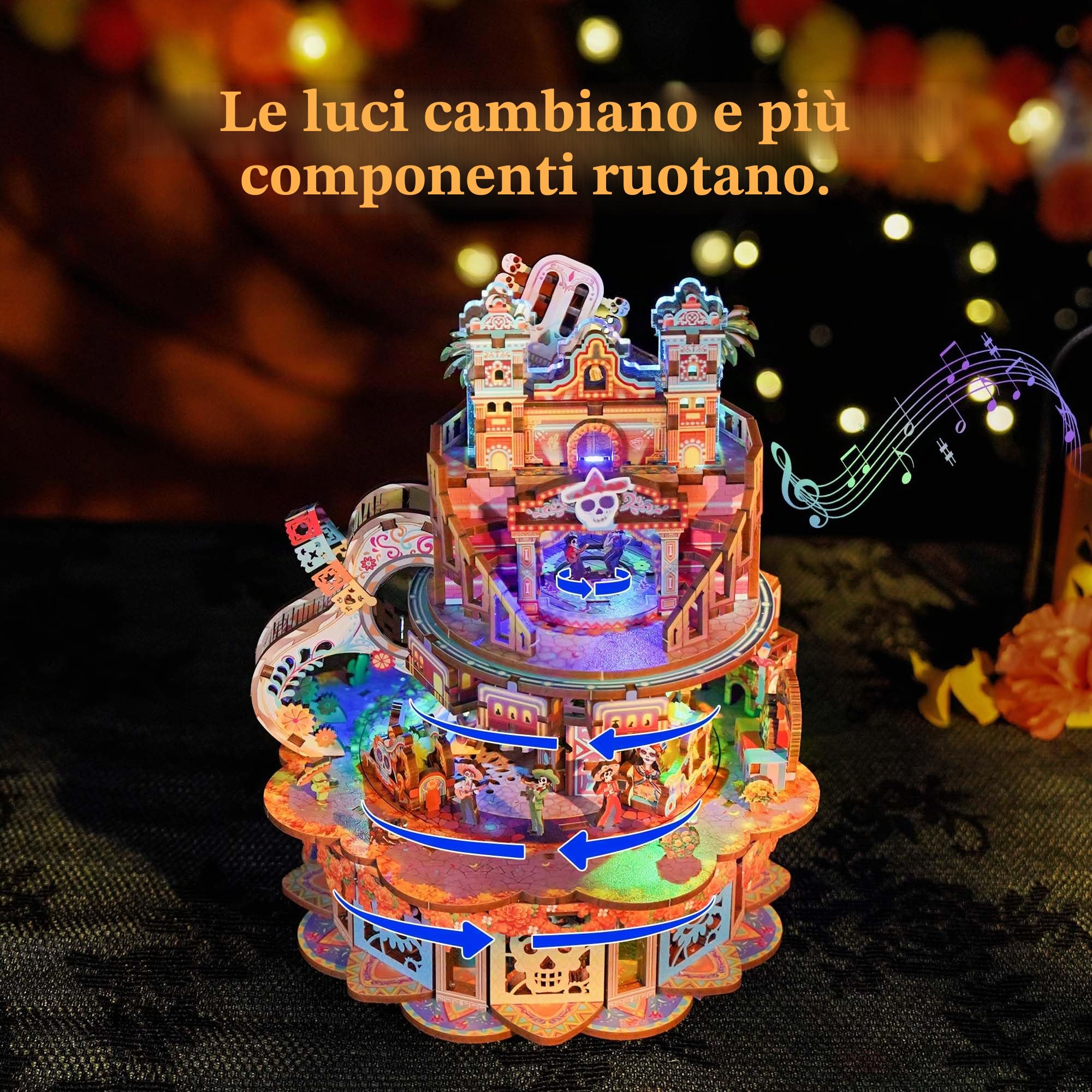 Tonecheer Carillon in legno per adulti, kit musicale rotante fai da te, puzzle musicale creativo 3D, kit per la costruzione di modelli, decorazione da scrivania per compleanno (Sogni Vagano)