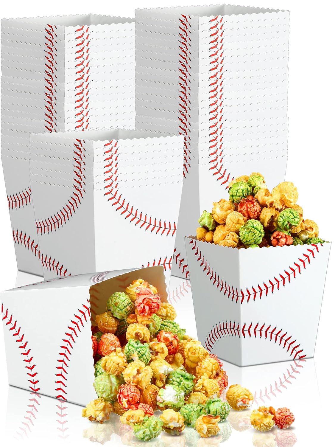 50 Pcs Baseball Popcorn Boxes Paper Cardboard Popcorn Buckets Baseball