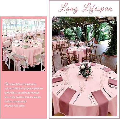 Miniatura 305 de Paquete de 8 manteles redondos blancos de 90 pulgadas, manteles redondos de poliéster lavables para mesa de tela decorativa resistente a