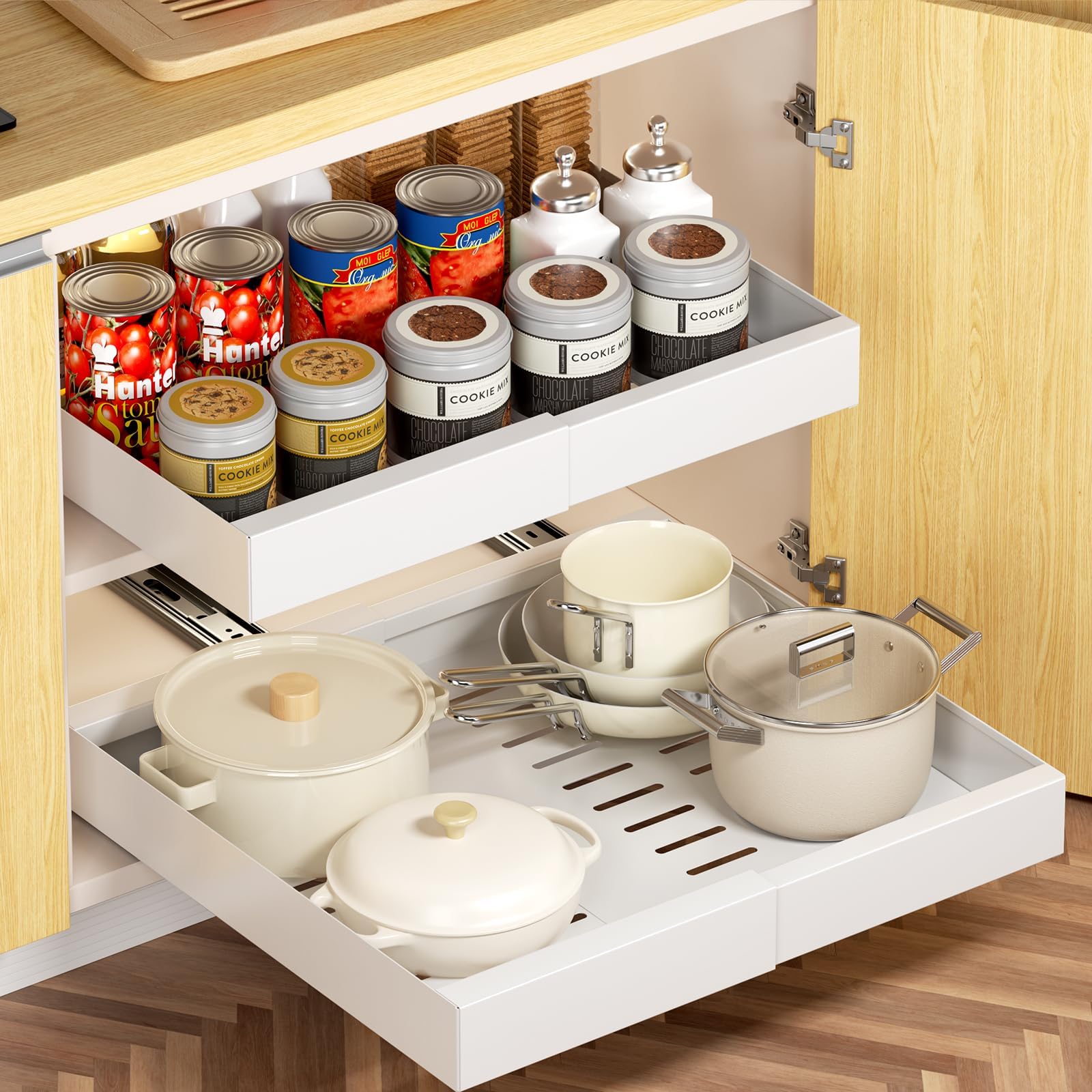 Delamu Pull Out Cabinet Organizer, Expandable (11.8"-19.7") Pull Out Drawers for Cabinets, Slide Out Drawers for Kitchen Cabinets, Bathroom Cabinet Organizer, Pantry, Under Sink Storage