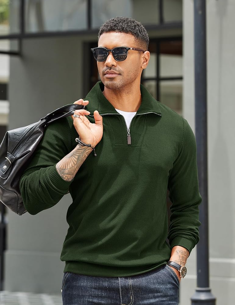 COOFANDY Men's Quarter Zip Pullover Slim Fit Casual Sweaters
