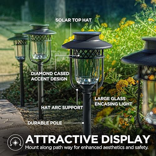 Miniatura 5 de Home Zone Luces solares de cristal de acero inoxidable para camino y jardín de seguridad (4 juegos)