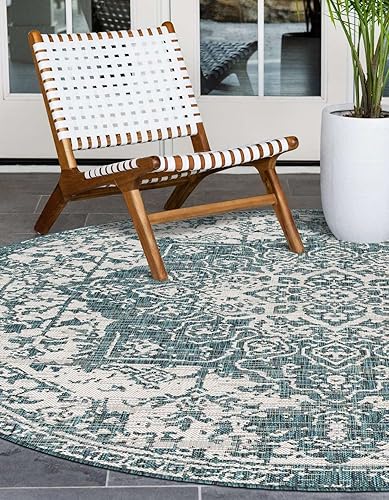 Miniatura 4 de Unique Loom Jill Zarin Jill Zarin Outdoor Collection - Alfombra Dubái (10 pies 8 pulgadas, redonda, verde azuladomarfil)