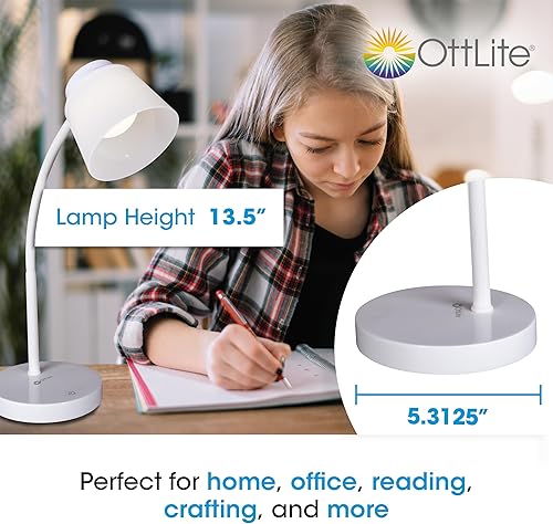 Miniatura 5 de OttLite Lámpara de escritorio LED Clarify con 4 ajustes de brillo, controles activados por tacto, diseño blanco moderno, iluminación LED ClearSun,