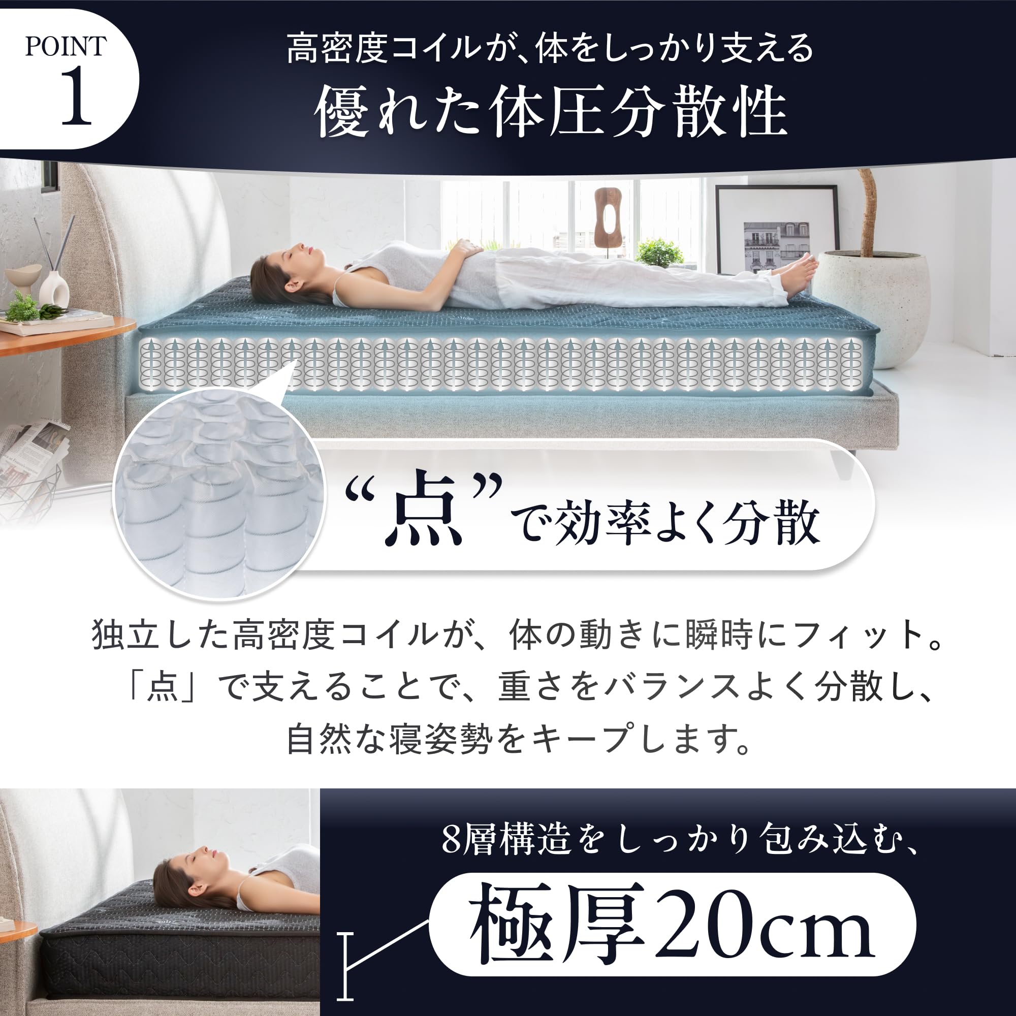 未開封未使用品　GOKUMIN マットレス ポケットコイル 厚さ20cm 高反発 Amazon.co.jp: GOKUMIN マットレス ポケットコイル 厚さ20cm 高反発