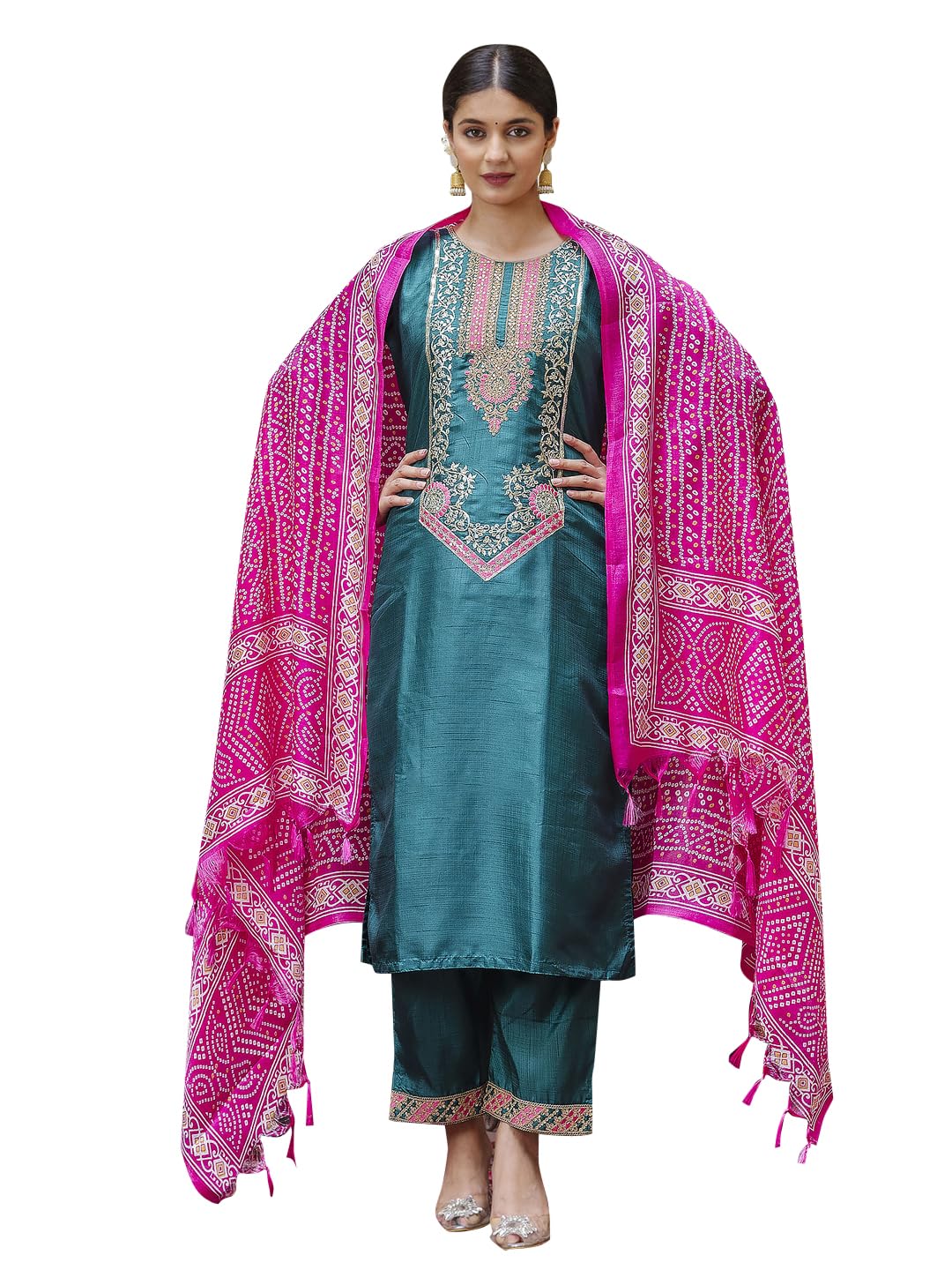 VredeVogel Kurta Set with Dupatta | Silk Blend Kurta Set for Women | Women's Ethnic Casual Kurti Set |Kurta Pant Festive Suit