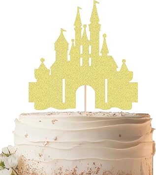Castle Cake Topper - Gold Glitter Castle Theme Birthday Cake Decorating Supplies, Princess Prince Baby Shower Birthday Party Supplies Photo Booth Props
