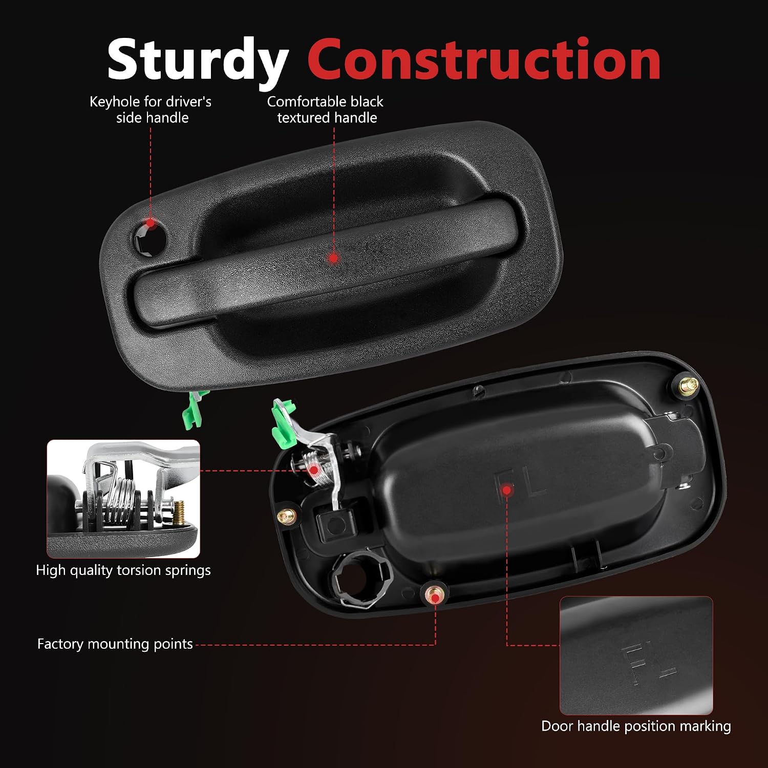 HYR Exterior Door Handles Compatible with Chevy Silverado Suburban Avalanche Tahoe 99-07, GMC Sierra Yukon, Cadillac Escalade 02-06, Front Rear Driver and Passenger, 15034985 15721572, Black, 4 PCS