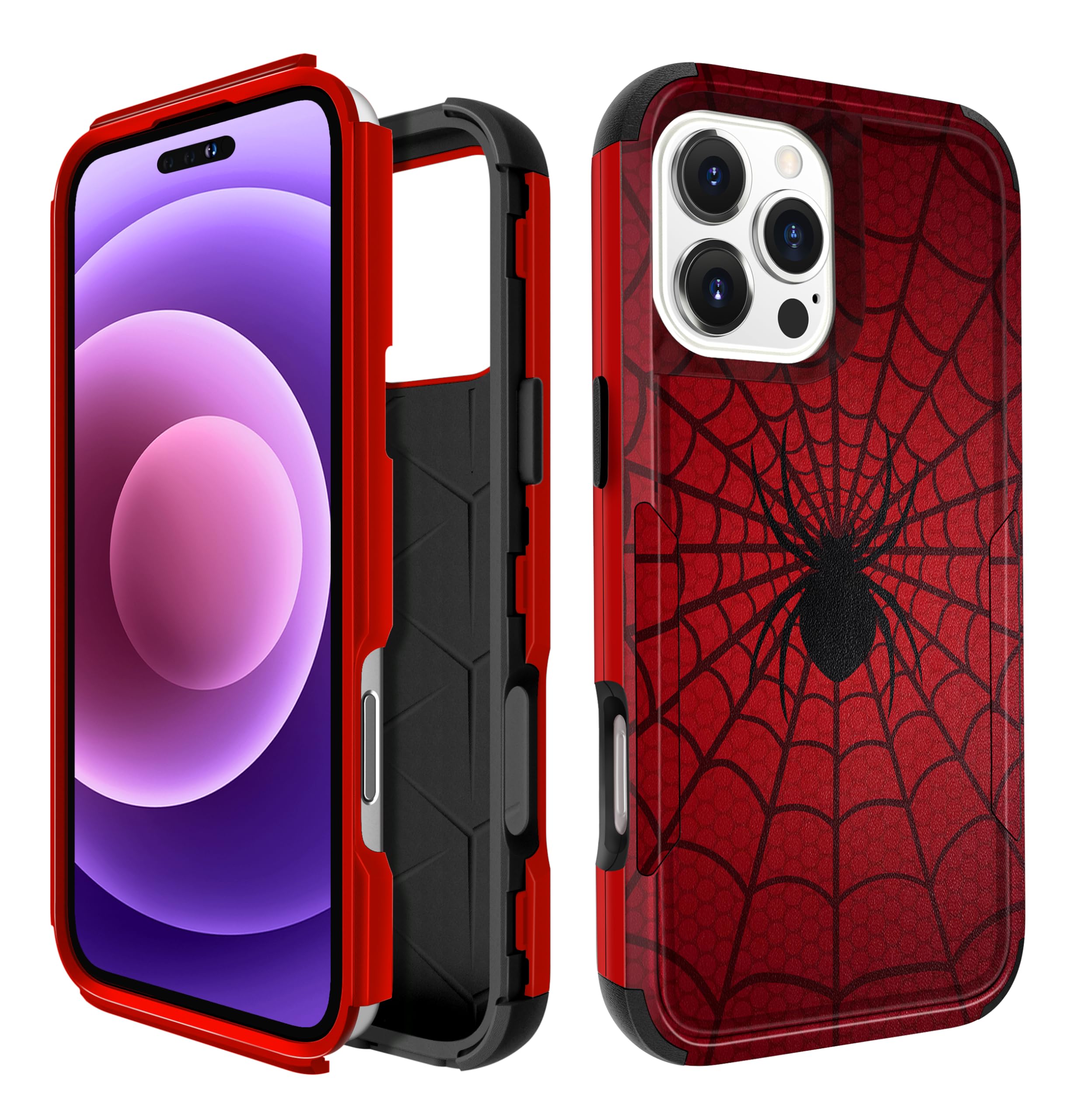 Plakill for iPhone 16 Pro Case for Women - Cute Girls Phone Cover Cool Aesthetic Unique Design Teen Red Heavy Duty Protective Shockproof Military