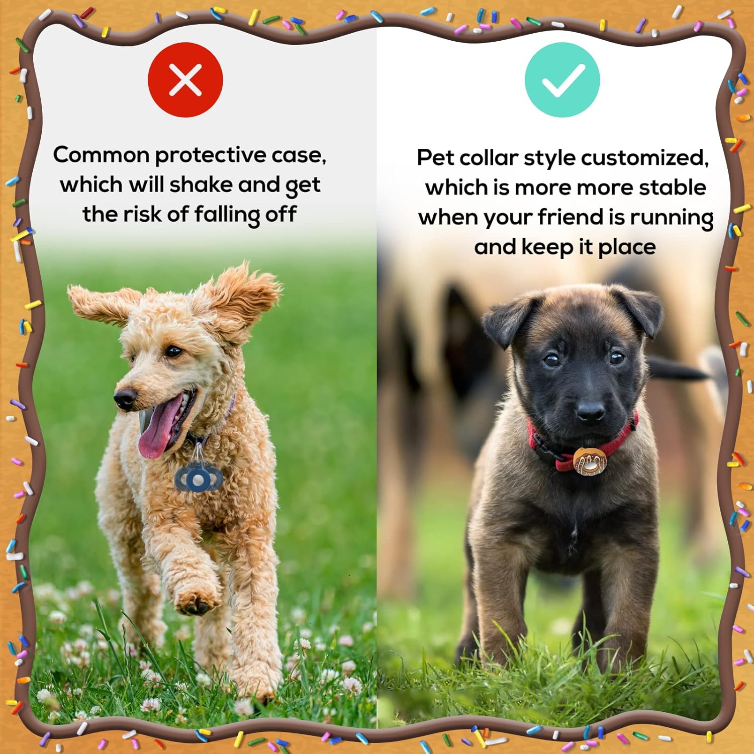 Airtag Dog Collar Holder(2 Pack), Silicone Pet Collar Case for Apple Airtags, Anti-Lost Air Tag Case Holder Compatible with Cat Dog Collars Charms & Collar Tag Accessories, Pink & Chocolate Donut : Pet Supplies