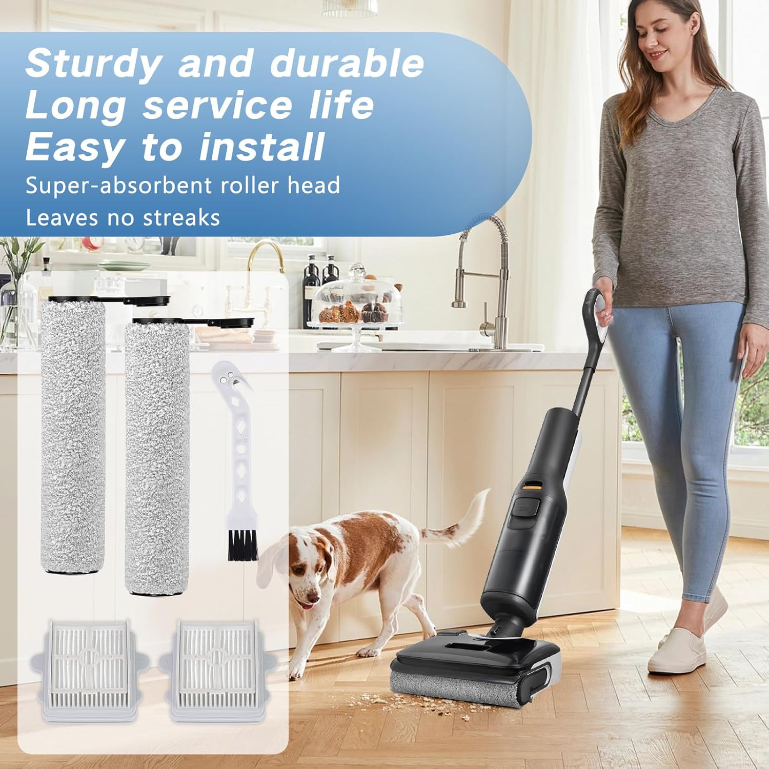 Roller Brush and Filters Replacement Parts for Roborock F25 / F25 Ace / F25 Alt / F25 LT/F25 Ultra Cordless Wet Dry Vacuum Cleaner- 2 Roller Brushes + 2 HEPA Filters + 1 Cleaning Brush (5 Pcs)