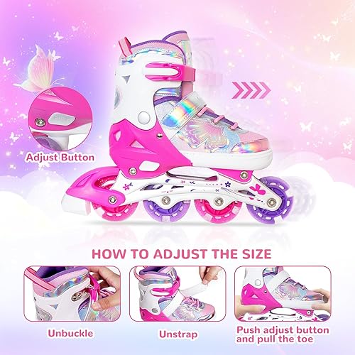 Miniatura 4 de Nattork Patines en Línea para Niñas y Niños, 4 Tallas Ajustables Patines Butterfly Blades con Todas las Ruedas Iluminadas - Regalo de Cumpleaños