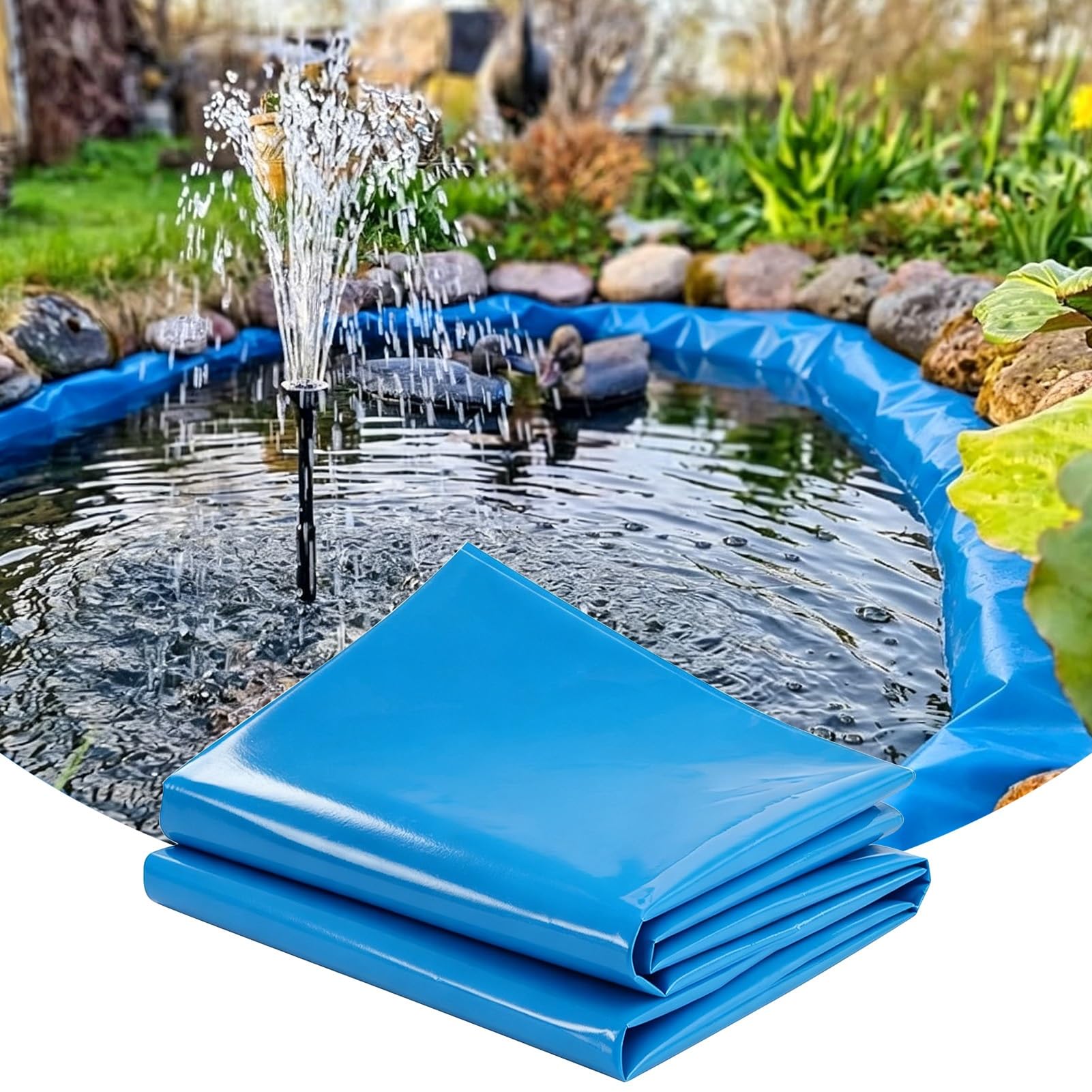 Hamankim Blue HDPE Pond Liner - Easy Cut 0.16mm Flexible Impermeable Film - Underlay Tarpaulin Fish Ponds for Streams Fountains Waterfall and Artificial Lake - Fits All Pond Shapes(4x8m(13.1x26.2ft))