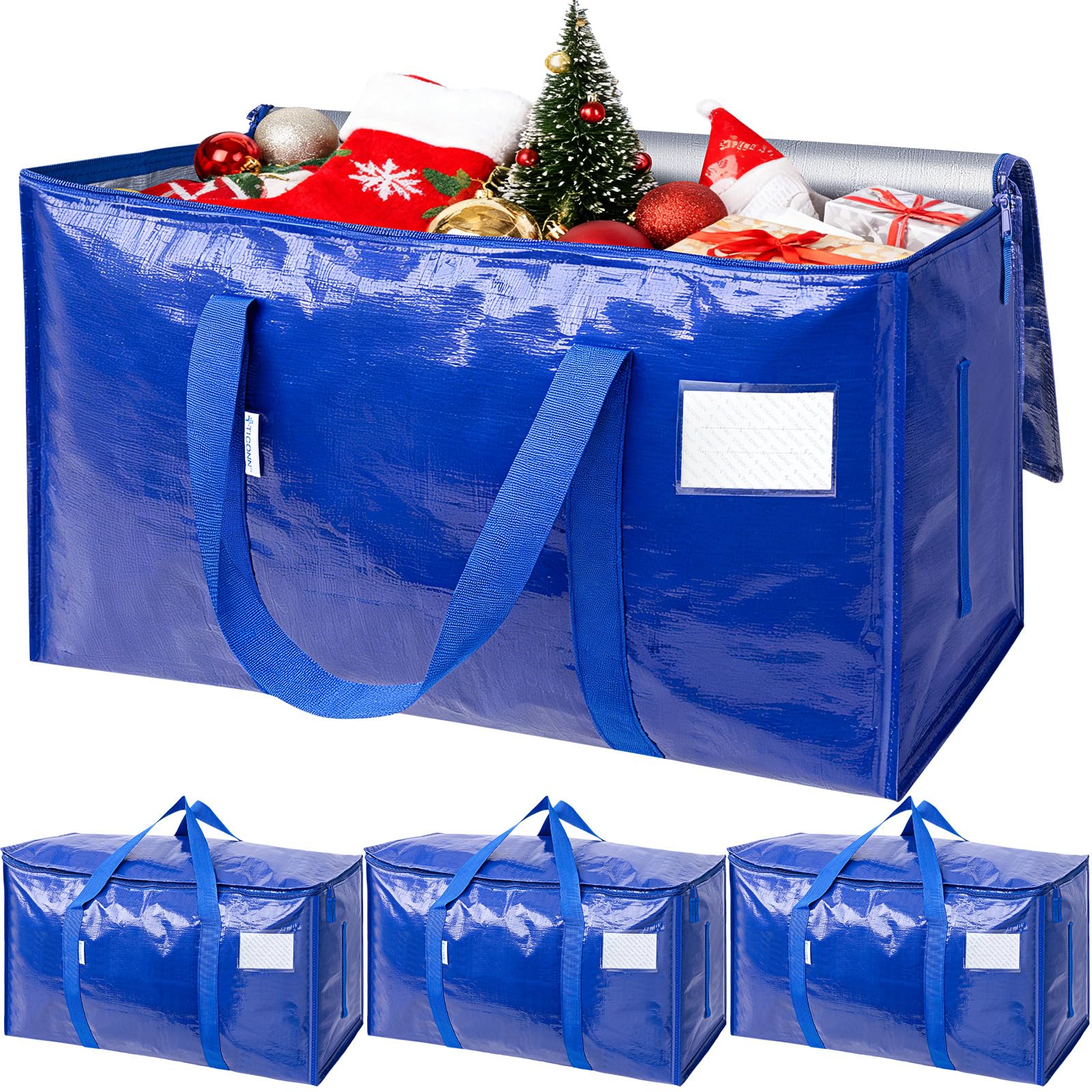 TICONN 4 Pack Extra Large Moving Bags with Zippers & Carrying Handles, Heavy-Duty Storage Tote Moving Boxes for Space Saving (4 Pack, Blue)