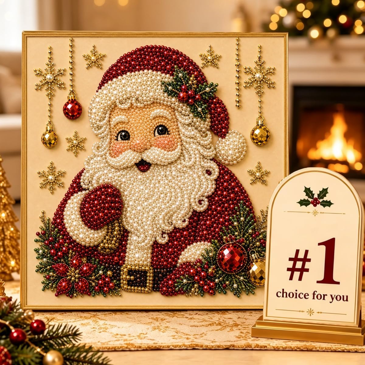 G Diy Christmas Pearl Diamond Paintin Art Kit With Frame, Christmas Pearl Beads Art Craft For Adults, Emstone Diamond Dots For Home Wall Decor, Relaxin Creative Hobby
