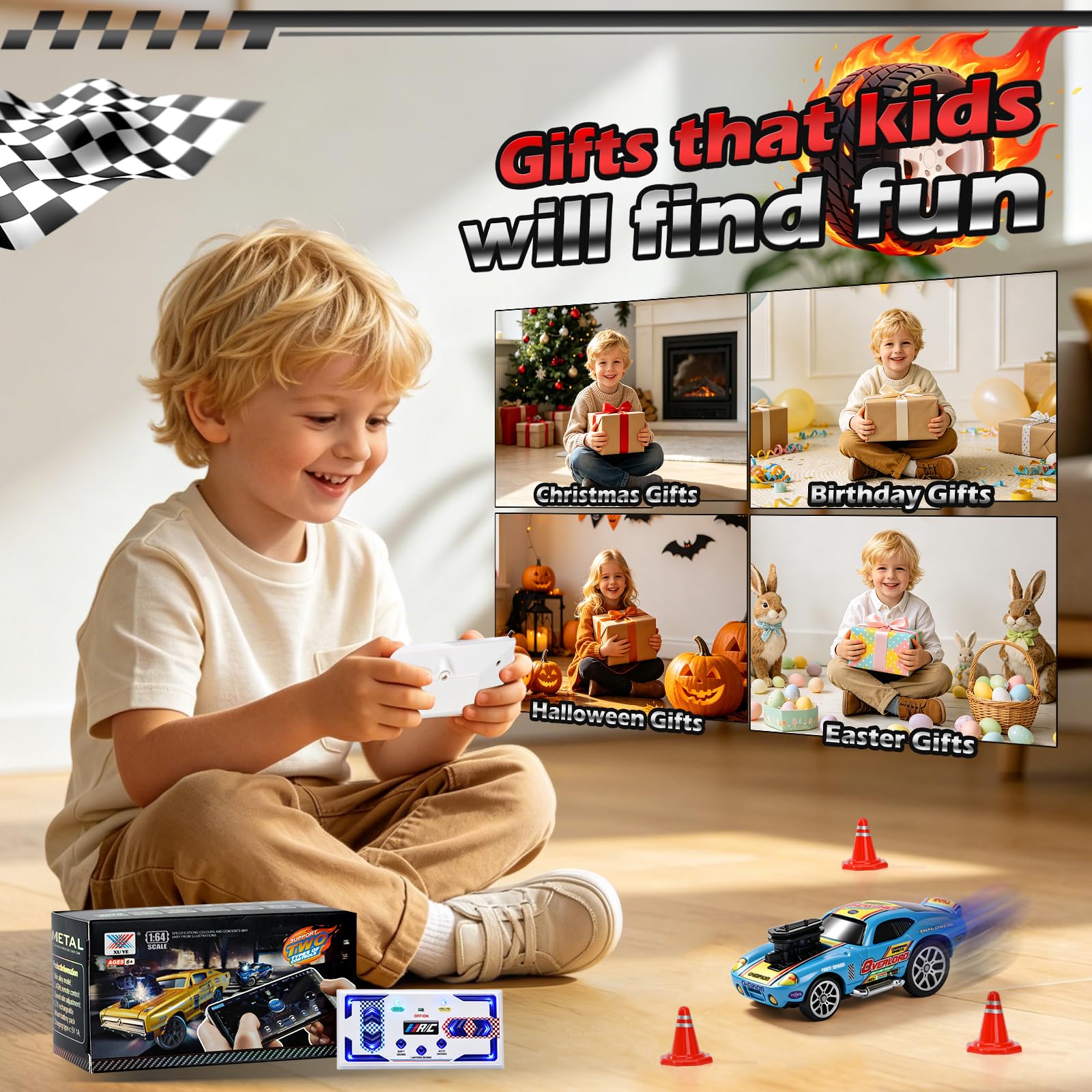 Mini Auto RC Drift 1:64, Auto Telecomandata con 3 Velocità, Tipo-C, 2,4 GHz + App Bluetooth, Carrozzeria in Lega Trazione Posteriore, Regalo per Bambini dai 6 Anni (Blu)