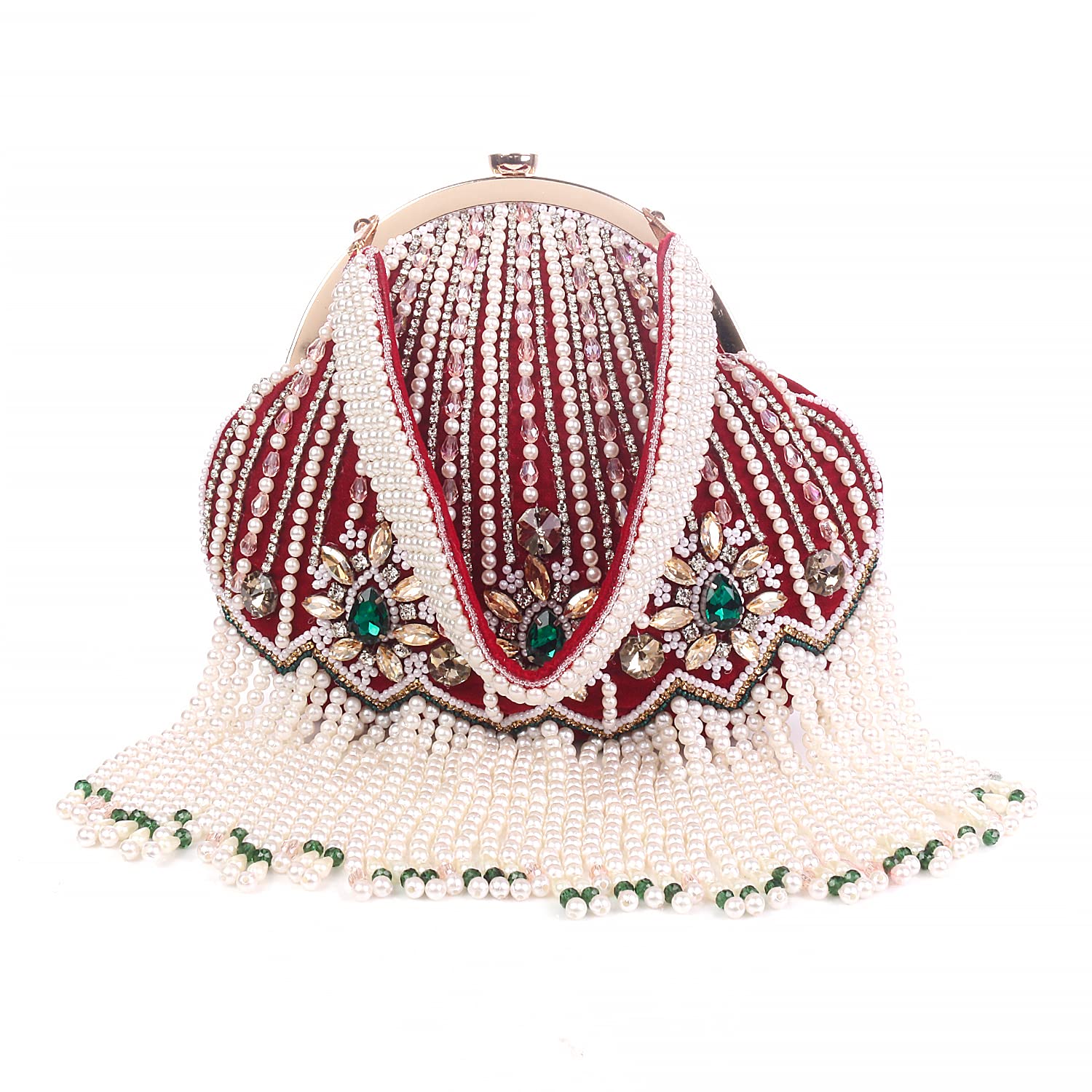 Hot Pink Stunning Crystal With Heavy Pearls Nd Friges Designer Pouch Clutch Bag II Women's Traditional Designer Clutch For Women & Girls II BATUA BAGS-image-24
