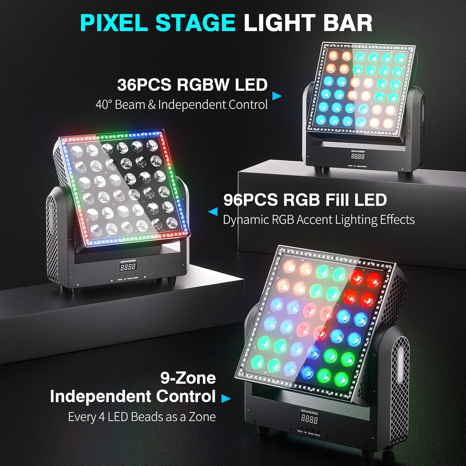 250W Moving Head DJ Light,36 LED RGBW+96 LED RGB Bead Wall Washer Lights LED Stage Lighting 104 Auto Programs 180° Y-Tilt DMX/RDM/Auto/Master Slave/Sound Active Modes for Clubs Wedding Events