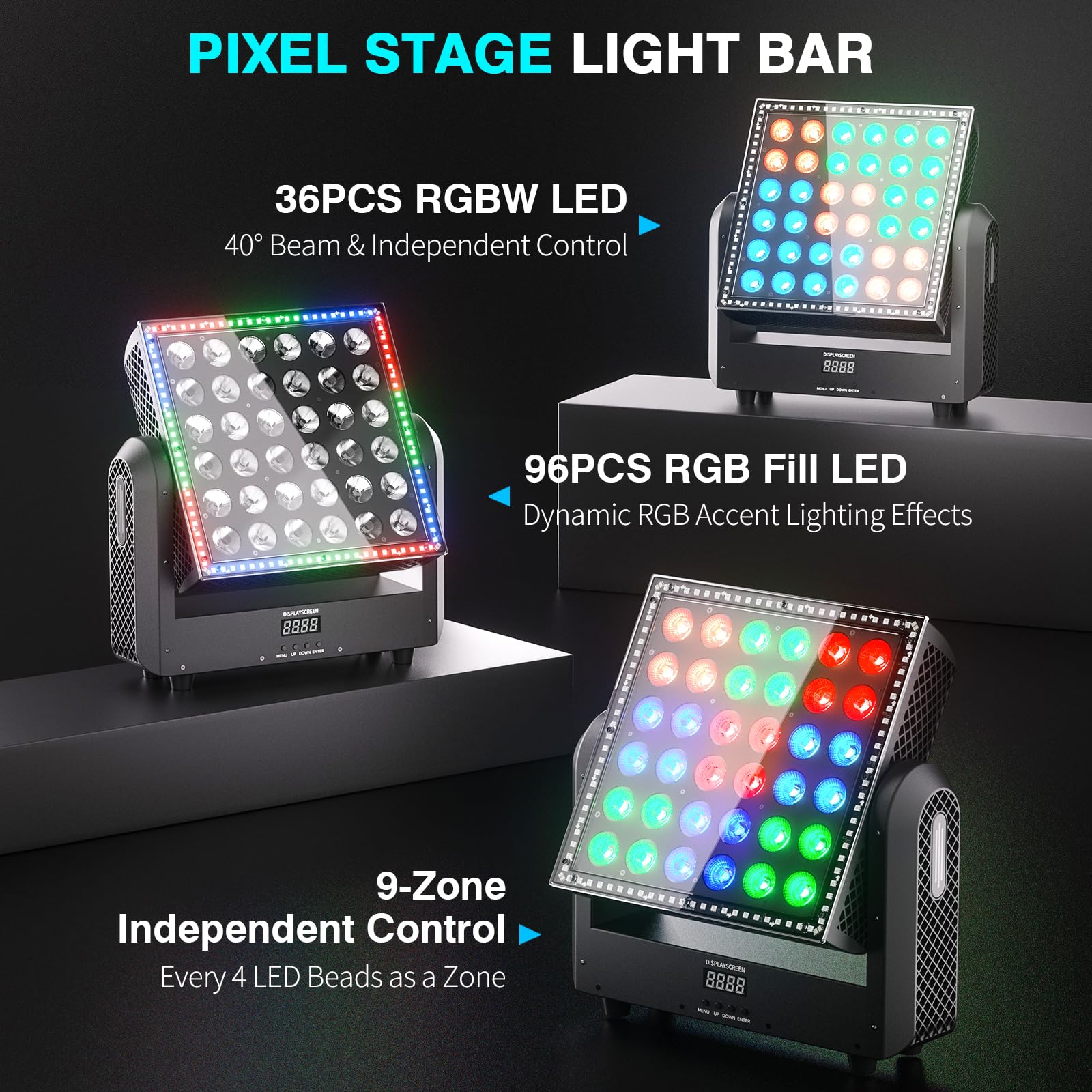 200W Wallwasher Bühnenlicht LED Moving Head, RGBW LED Wash 40° Partylicht Discolicht DMX512 Stroboskop 180° Rotation Sprachsteuerung für Weihnachts DJ Bar Shows