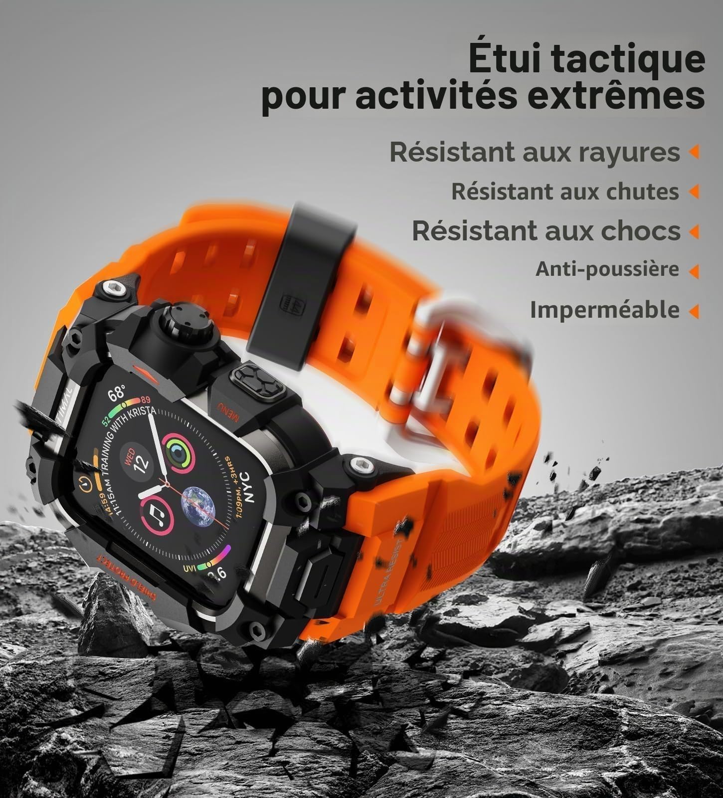 ULTIMAL Sports Bands Compatible with Apple Watch Strap 44mm/45mm, Military Protective Bumper Case, Rugged TPU iWatch Strap, Adjustable Band for Apple Watch Series 9 8 7 6 5 4 SE
