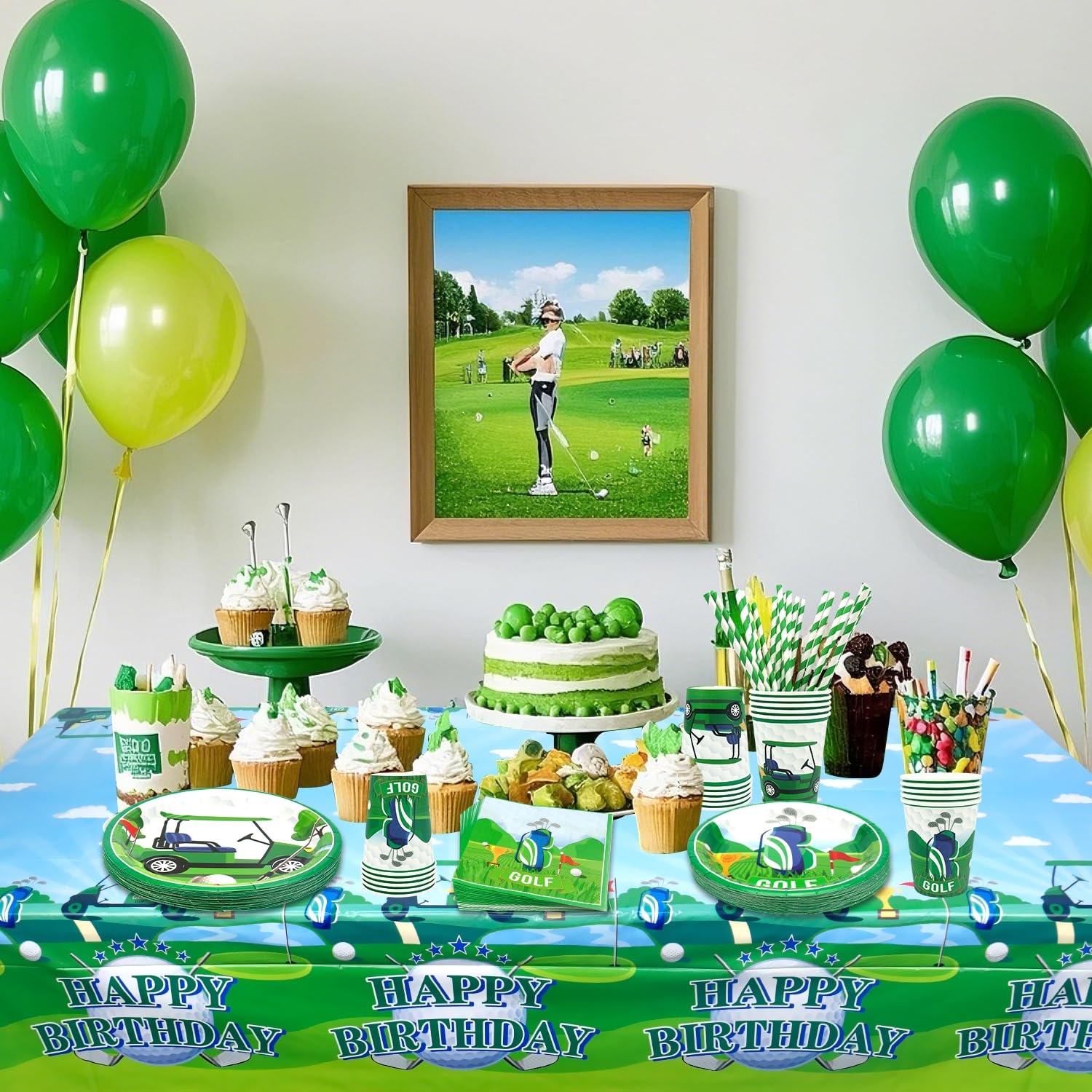 Decorazione per feste di golf, accessori da tavola per feste di compleanno, tra cui piatti, bicchieri, tovaglioli, tovaglie, cannucce, per 20 persone