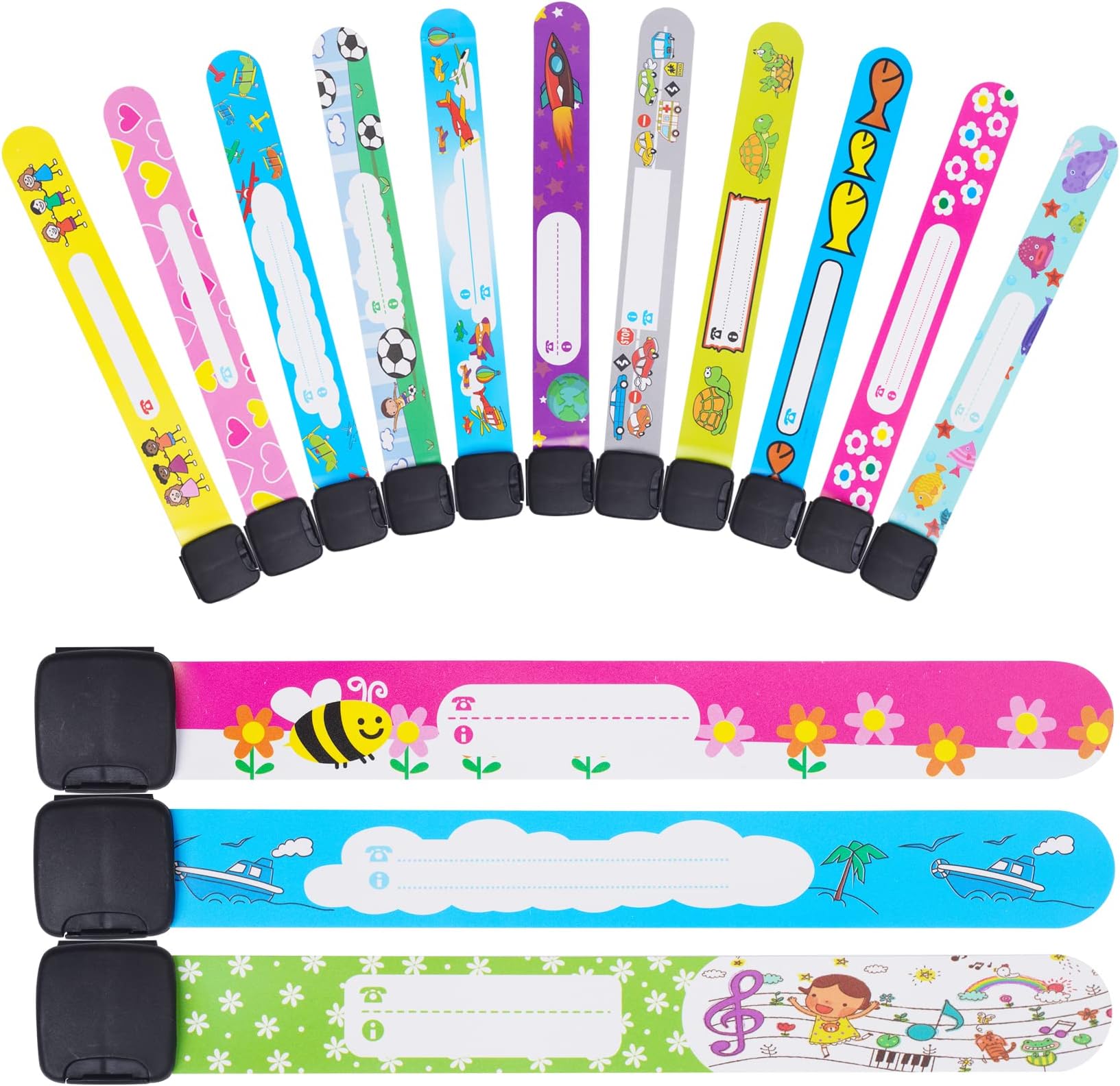 14Pcs Children Safety ID Wristband Waterproof Kids Id Bracelets Reusable Adjustable Child Safety Wristband Identification Bracelets Anti-Lost ID Band for Boys and Girls, 14 Styles