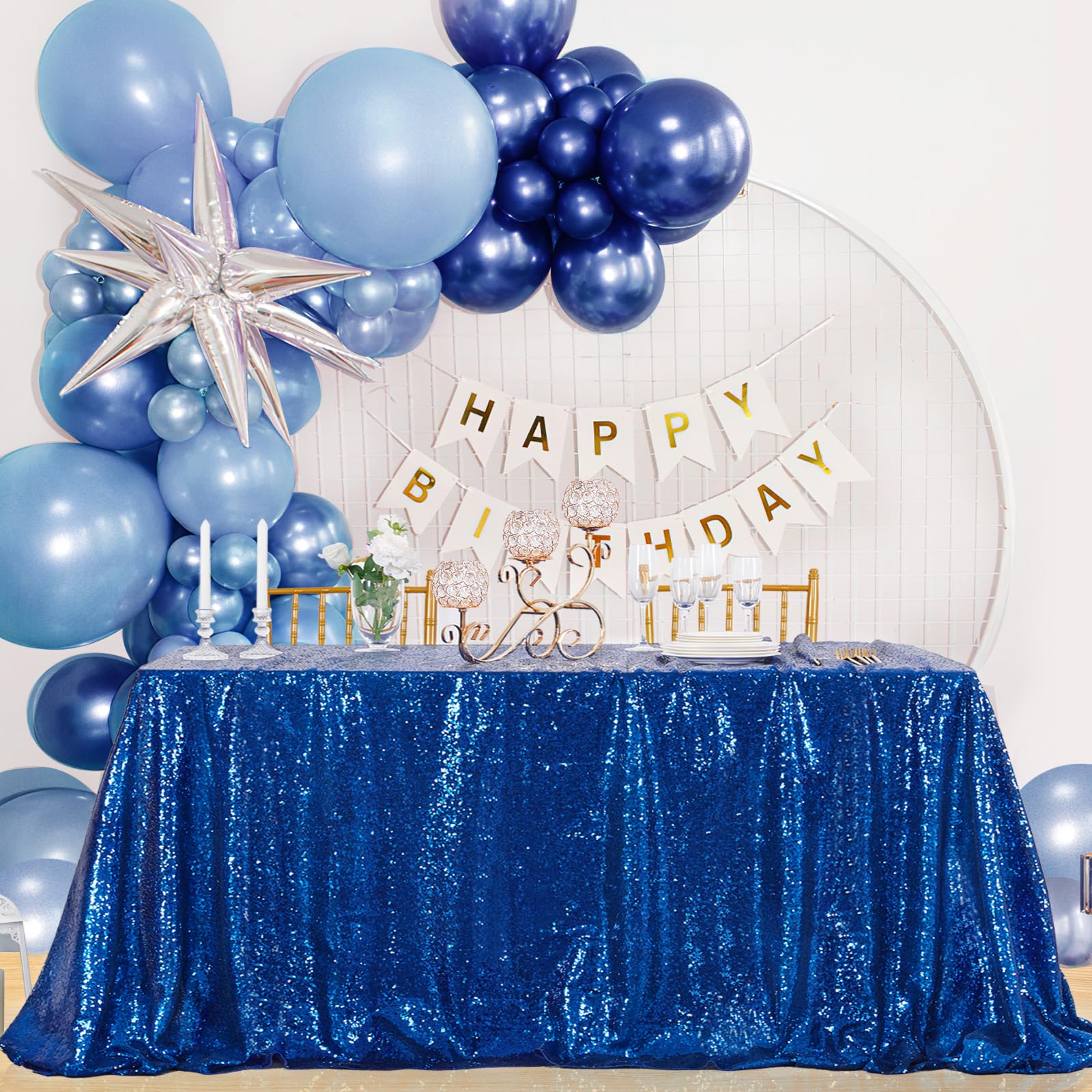 B-COOL Rectangle Tablecloth Blue Sequin Tablecloth Glitter Fabric 6ft Long