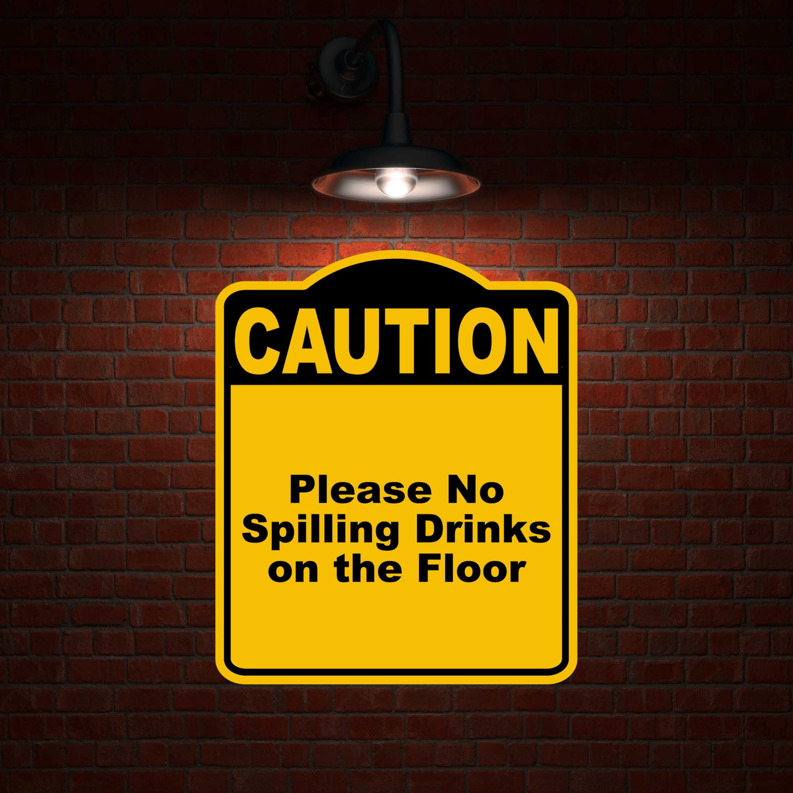 Please No Spilling Drinks on the Floor Caution Yellow Black Aluminum Composite Sign 8.5 x 10 inches