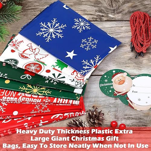 Miniatura 5 de Abbylike 16 bolsas de regalo de Navidad extra grandes de 44 x 36 pulgadas, bolsas gigantes de gran tamaño con etiquetas para regalos navideños,