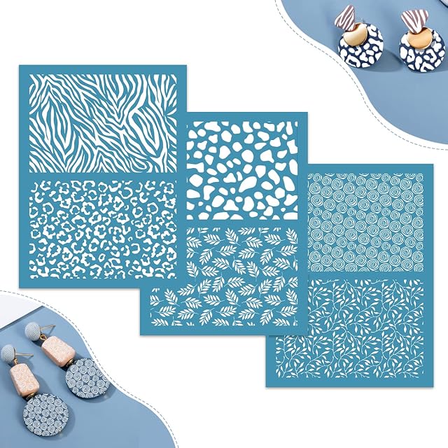 MMDOCO 3 PCS Silk Screen Stencils for Polymer Clay,6.3 * 4.7inch Reusable Silkscreen Print Kit,for DIY Polymer Clay Jewelry Making