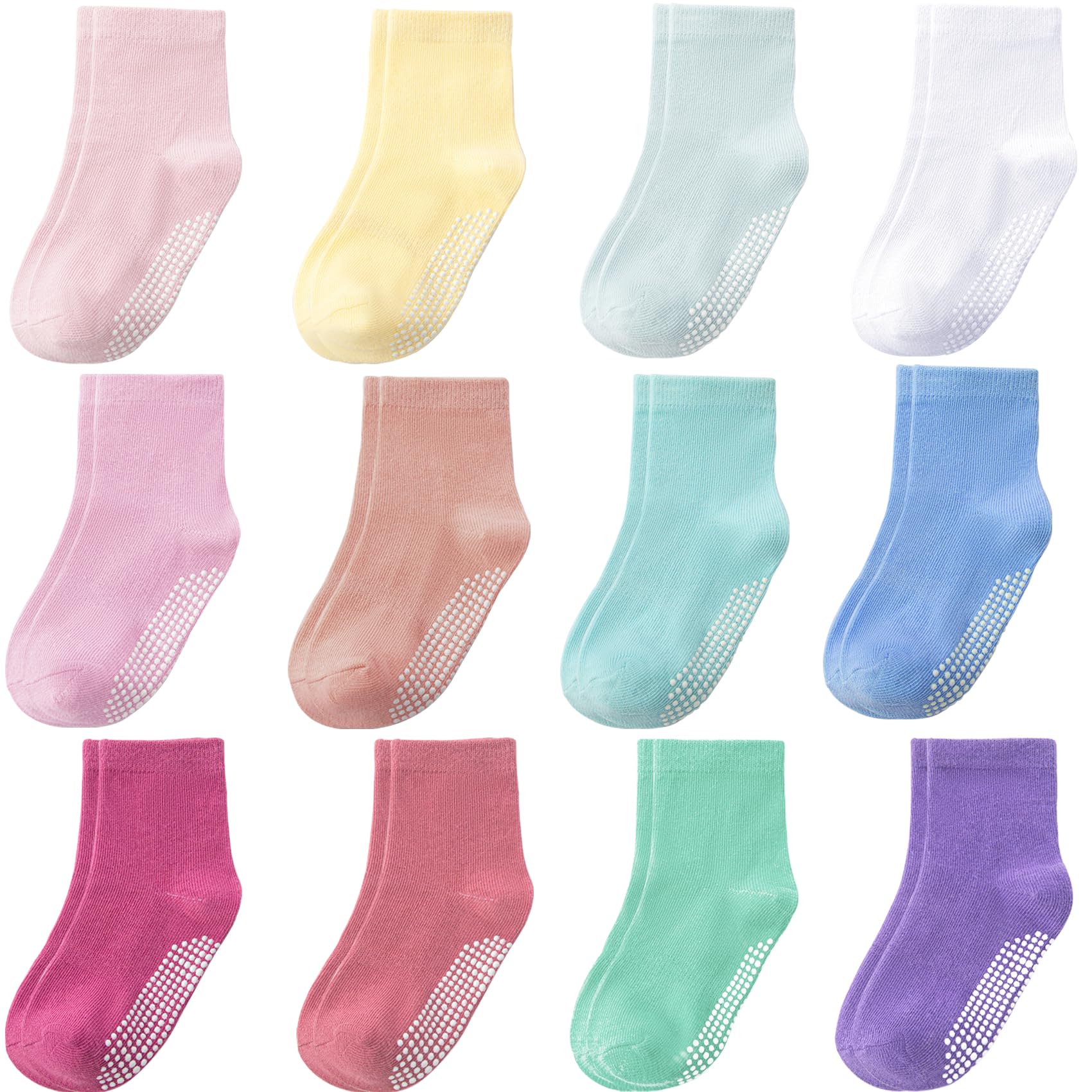 Aroveea Calcetines Antideslizantes Bebés y Niños Pequeños, 12 Pares Algodón Lindos de Tobillo, 6 Meses-7 Años — view 10
