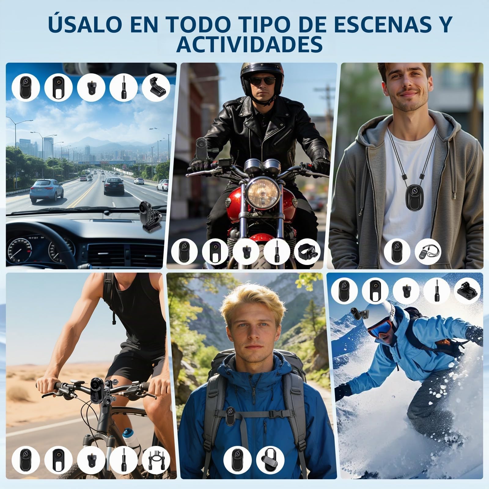 Cámara de Acción, 1080P HD & Clip Giratorio de 360° Camara Deportiva, Mini Cámara de Cuerpocon Imán mit 0,85 pollici Pantalla, Cámara para Casco/Moto Deportivo con Visión Nocturna