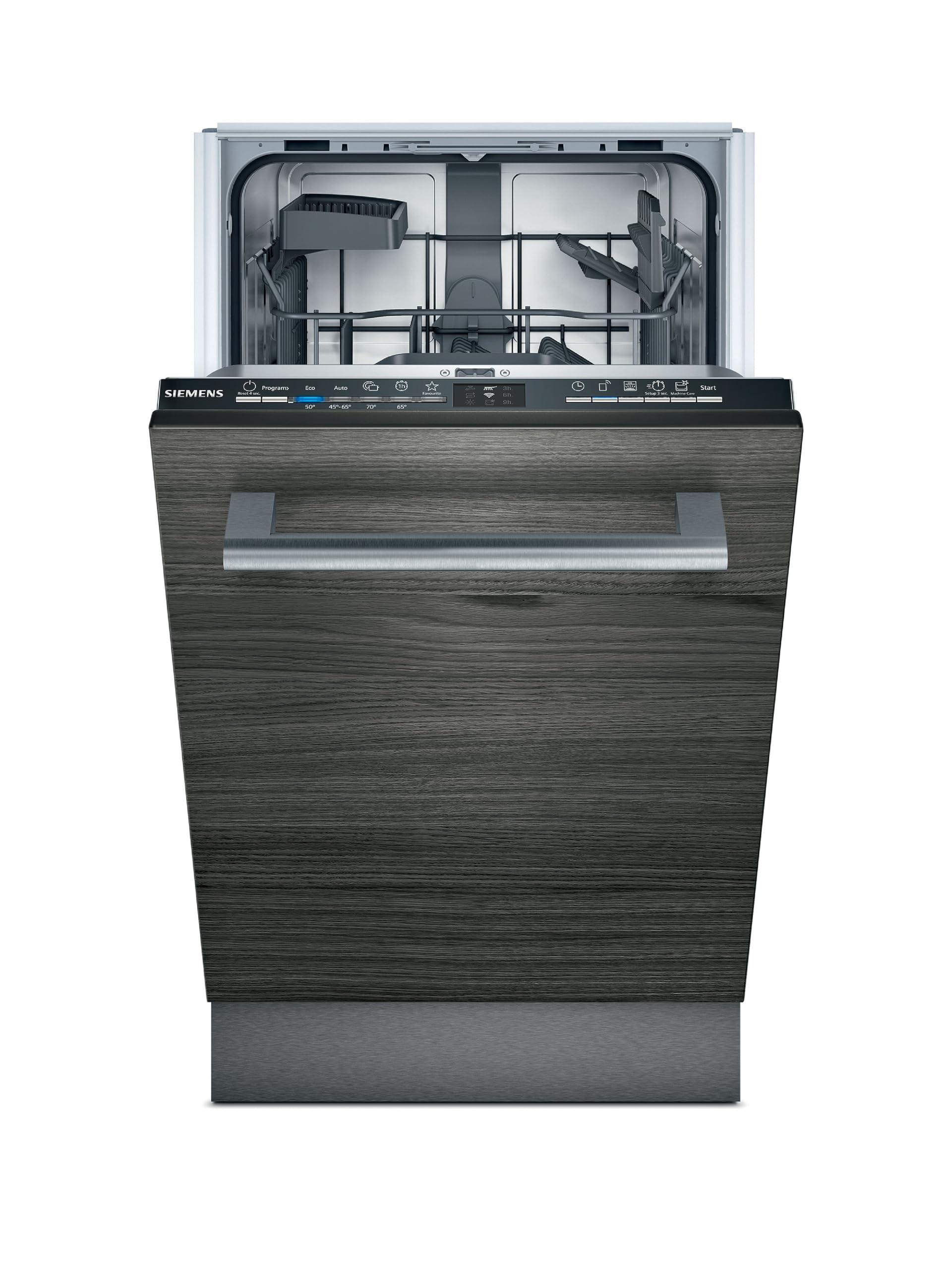 Siemens SR61IX05KE iQ100 Vollintegrierter Geschirrspüler 45 cm, Besteckkorb, varioSpeed Plus, infoLight, Effizienter und leiser Betrieb, Home Connect, smartStart, aquaStop, Schwarz