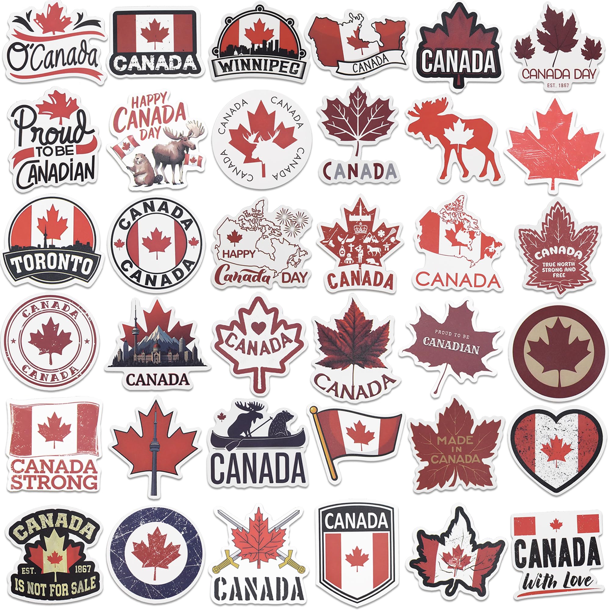 SUSIHI Canada Stickers for Laptop, WaterBottle 50Pcs Canadian Flag Maple Vinyl Waterproof Travel Stickers Gifts for Adults Teens