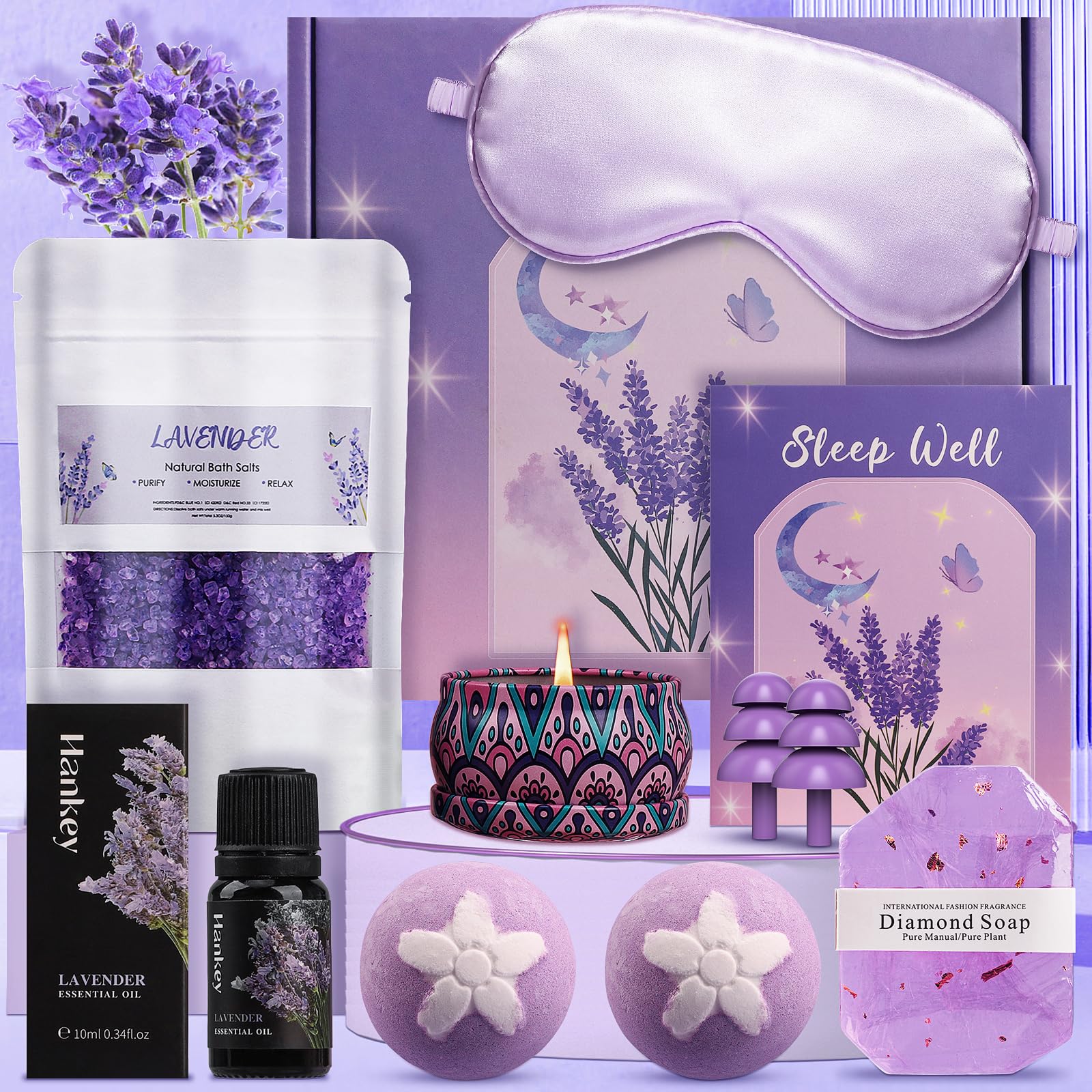 Pearshek Lavender Pamper Gift Set for Women, Luxury Relaxation Spa Hamper for Her Unique Birthday Gifts