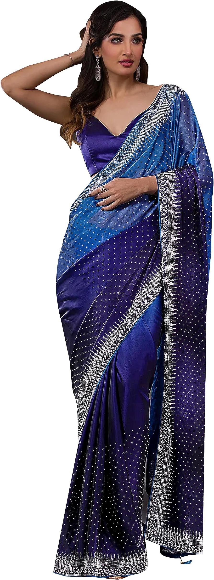 Women's Rangoli Silk Heavy Siroski Double Shade Saree with Unstitched Blouse Piece