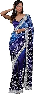 Women's Rangoli Silk Heavy Siroski Double Shade Saree with Unstitched Blouse Piece