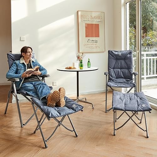 Miniatura 2 de EVER ADVANCED Taburete plegable totalmente acolchado para campamento, otomanos ergonómicos para sala de estar, reposapiés de jardín con bolsa de