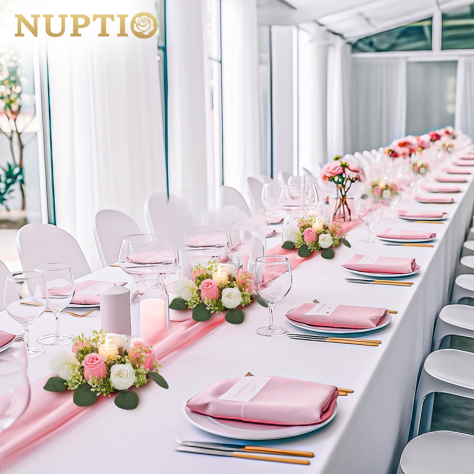 Nuptio Centrotavola Fiori Ghirlande per Decorazioni - 6 Pezzi 22cm Diametro Rosa & Bianco Piccole Rose Matrimonio Fiore Artificiale per DIY Matrimoni Cerimonia Anniversario Festa Casa