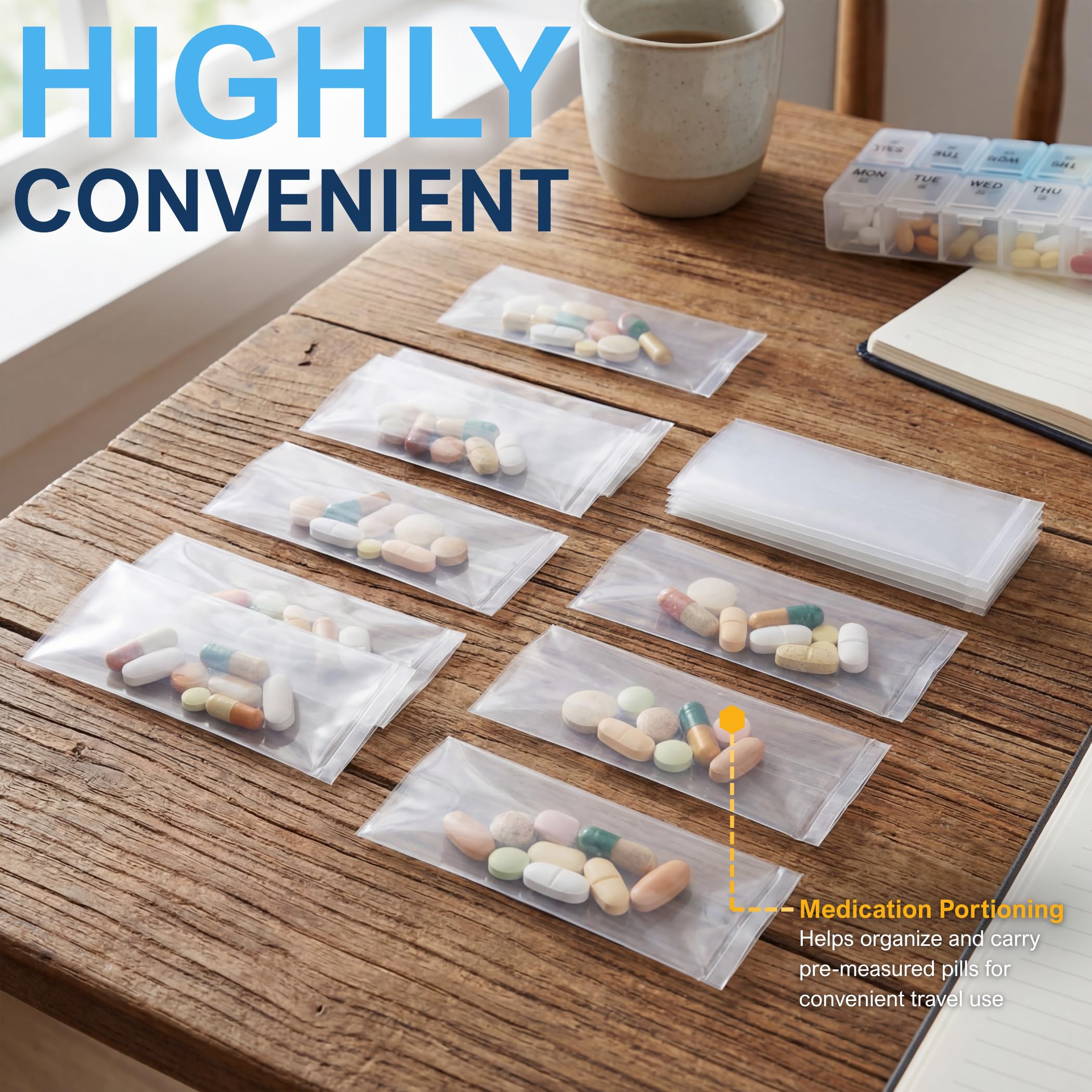 MED PRIDE Trituradora de la píldora bolsas - paquete de 1000 desechable medicina trituradoras - grado médico claro tablet bolsas de trituración para fácil consumo con basura cero - (4,7” x 2”)