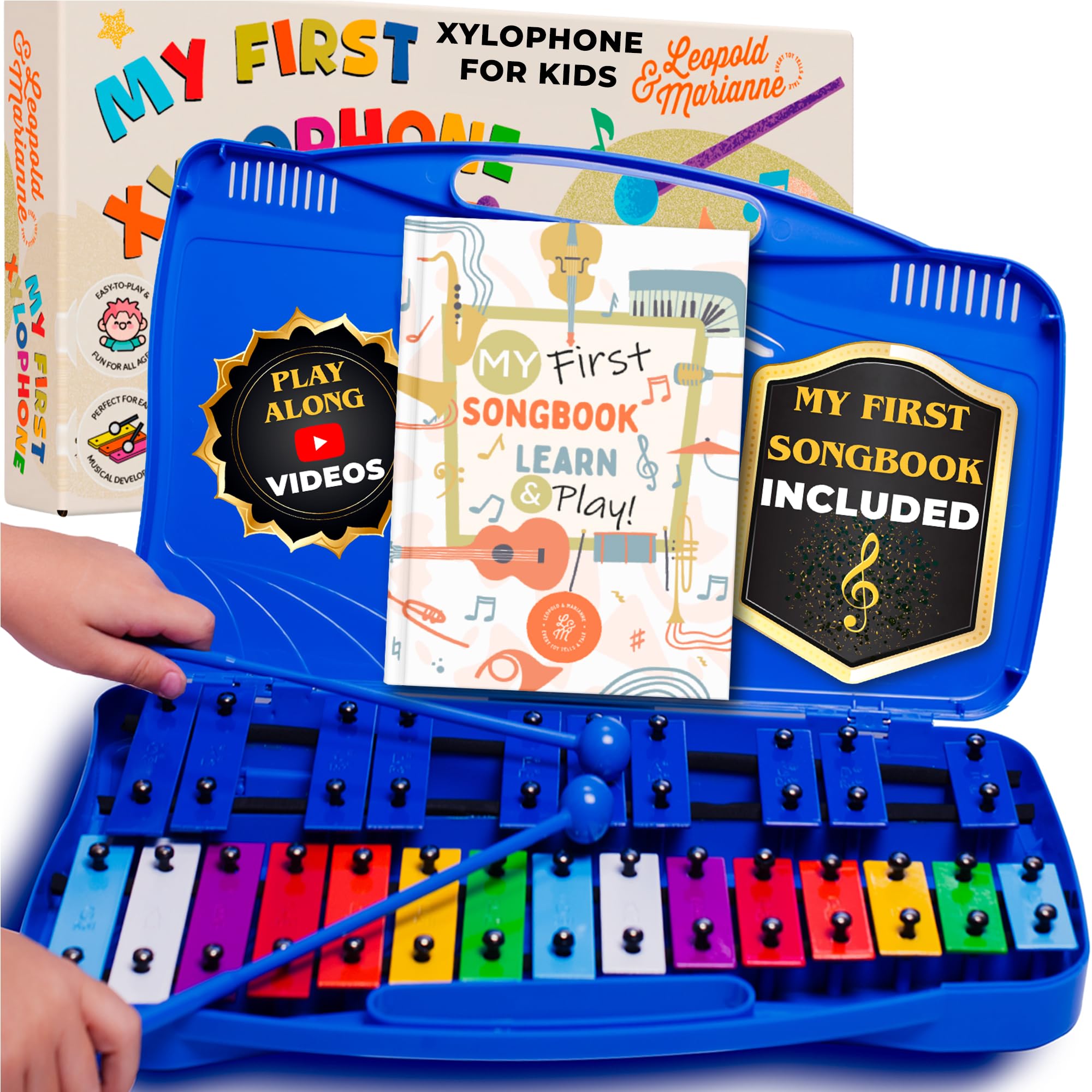 Photo 1 of Glockenspiel Xylophone for Kids Ages 3-8, 25 Notes Chromatic Musical Instrument Toy with Songbook & Play-Along Videos, Color-Coded Metal Keys, Carry Case & Mallets for Toddlers & Preschoolers