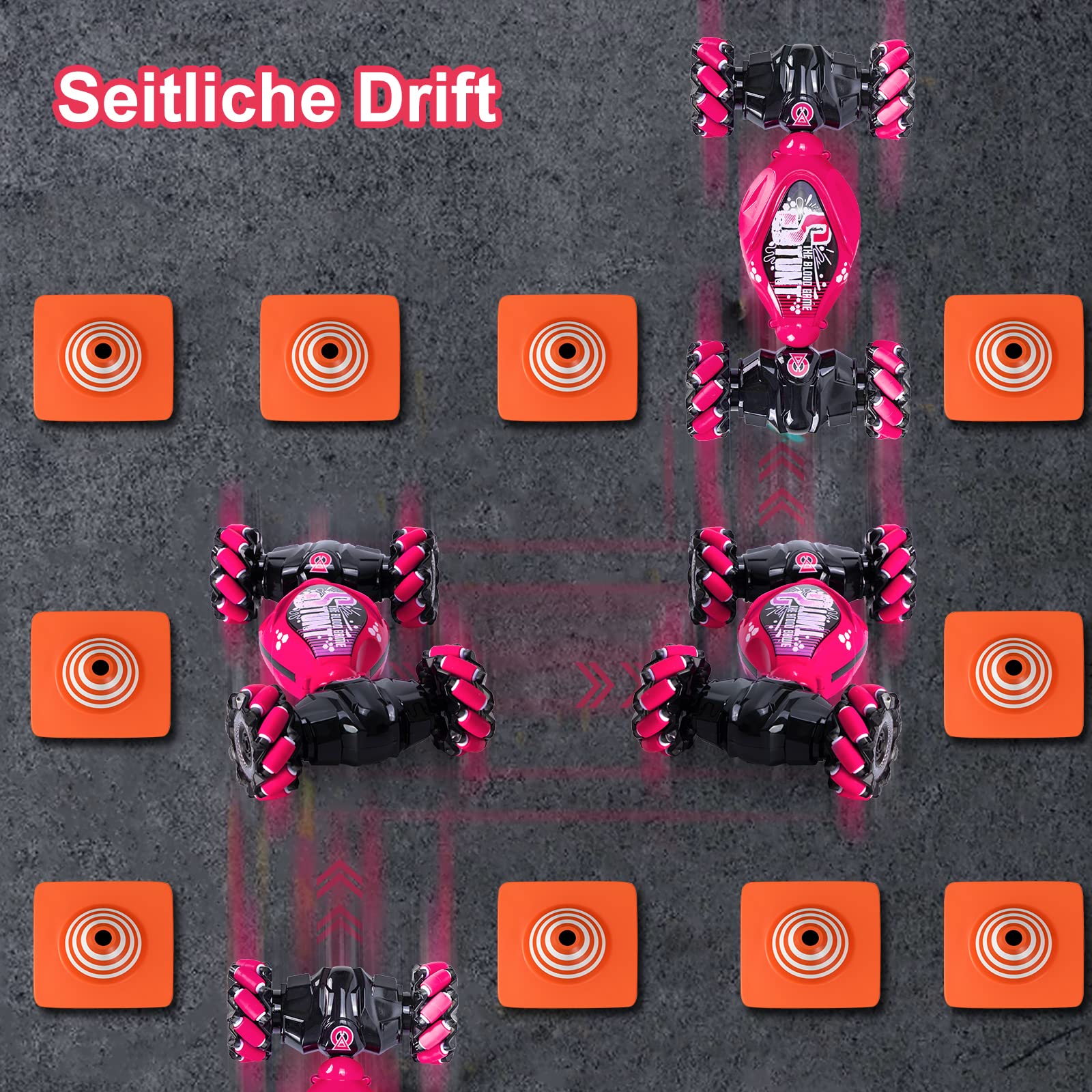 Ltteaoy Gesto Operazione RC Auto per Bambini,4WD 2.4GHz 6/7/8 anni auto telecomandata,doppio lato rotante Off-Road RC Twist Car 360 ° capovolge con luce e musica, regali per i bambini (rosa)