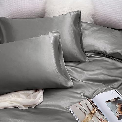 Vista 270 de Vonty Satin Sheets King Silky Soft Satin Bed Sheets Amber Beige Sheet Set, 1 Deep Pocket Fitted Sheet + 1 Flat Sheet + 2 Pillowcases