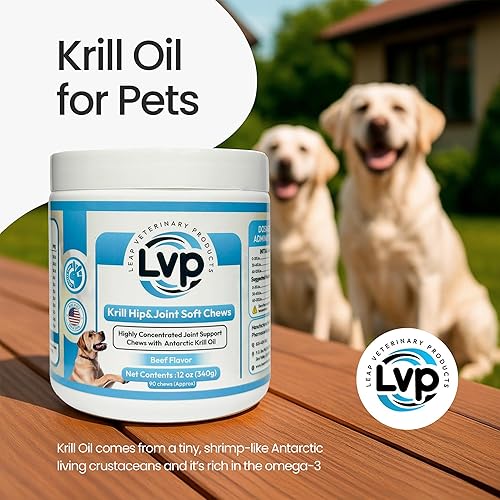 Miniatura 5 de Aceite de krill para perros, suplementos de aceite de pescado de krill antártico puro para mascotas, rico en Omega 3 y 6, vitamina E, glucosamina,