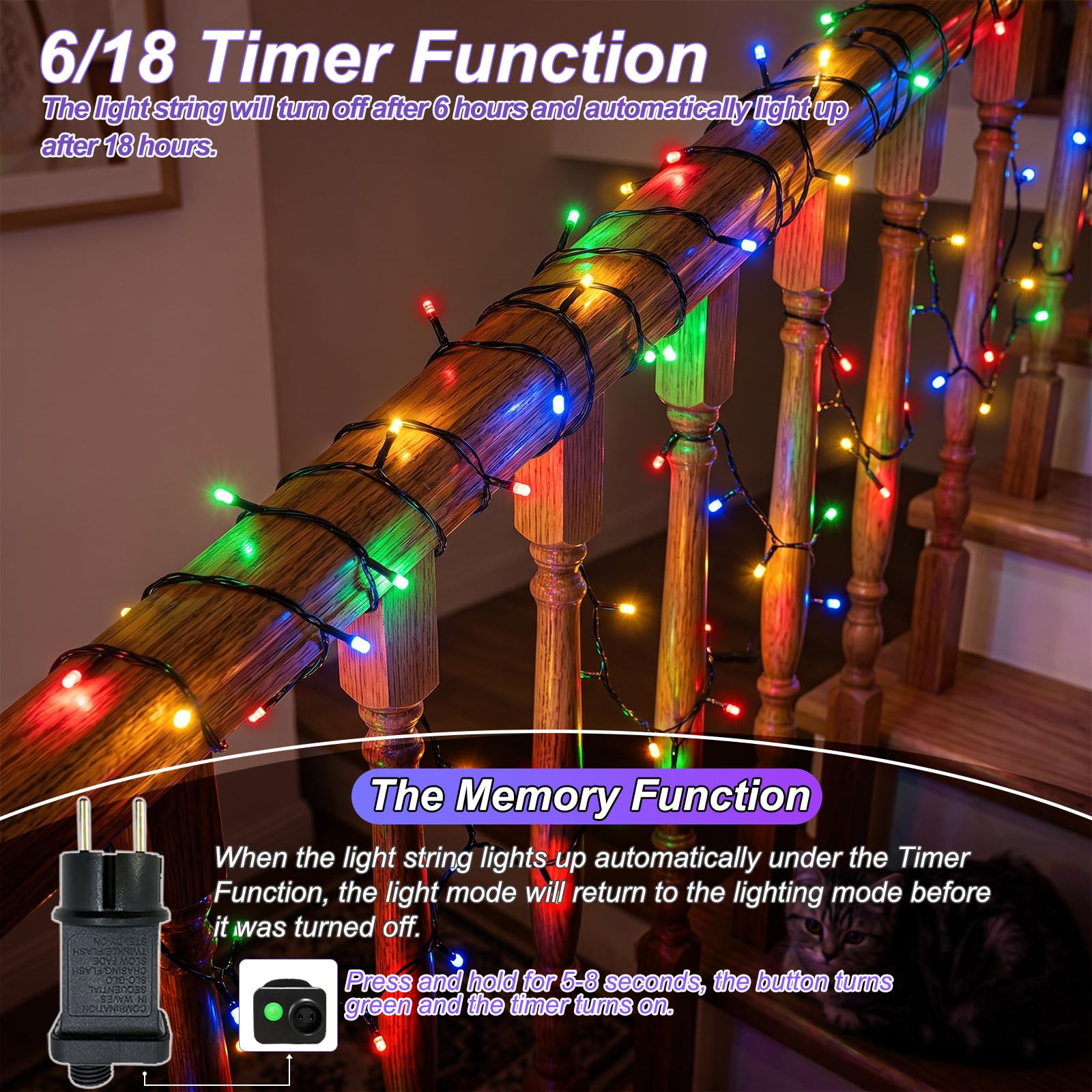 Guirlande Lumineuse Exterieure Intérieur 100m/1000LEDs Guirlande Lumineuse Sapin en 8 Mode, Étanche IP44, Minuterie, Fonction Mémoire, Deco Noel Exterieur pour Chambre, Mariage, Multicolore